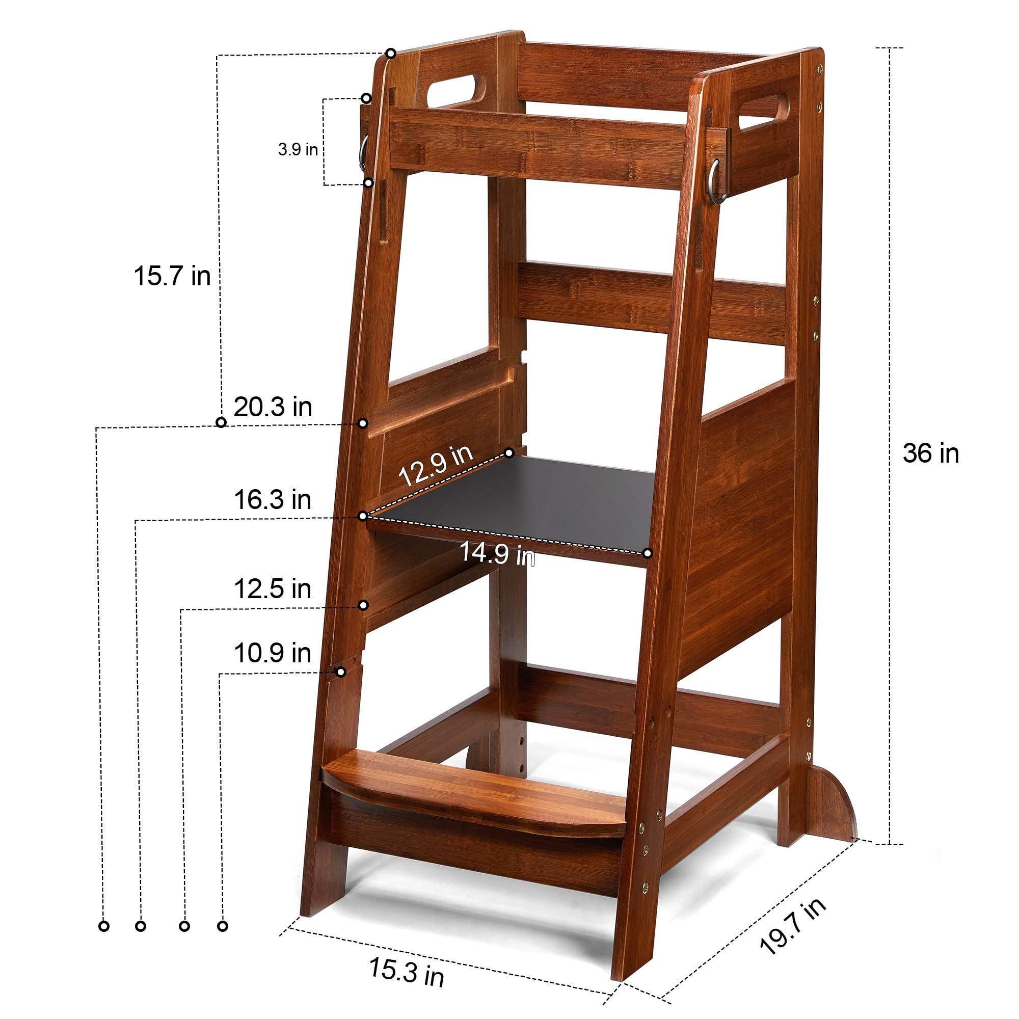 TOETOL Adjustable Bamboo Toddler Step Stool - Anti-Slip Kitchen Helper Tower for Kids | Safe Learning Stool for Cooking, Baking & Playtime Activities