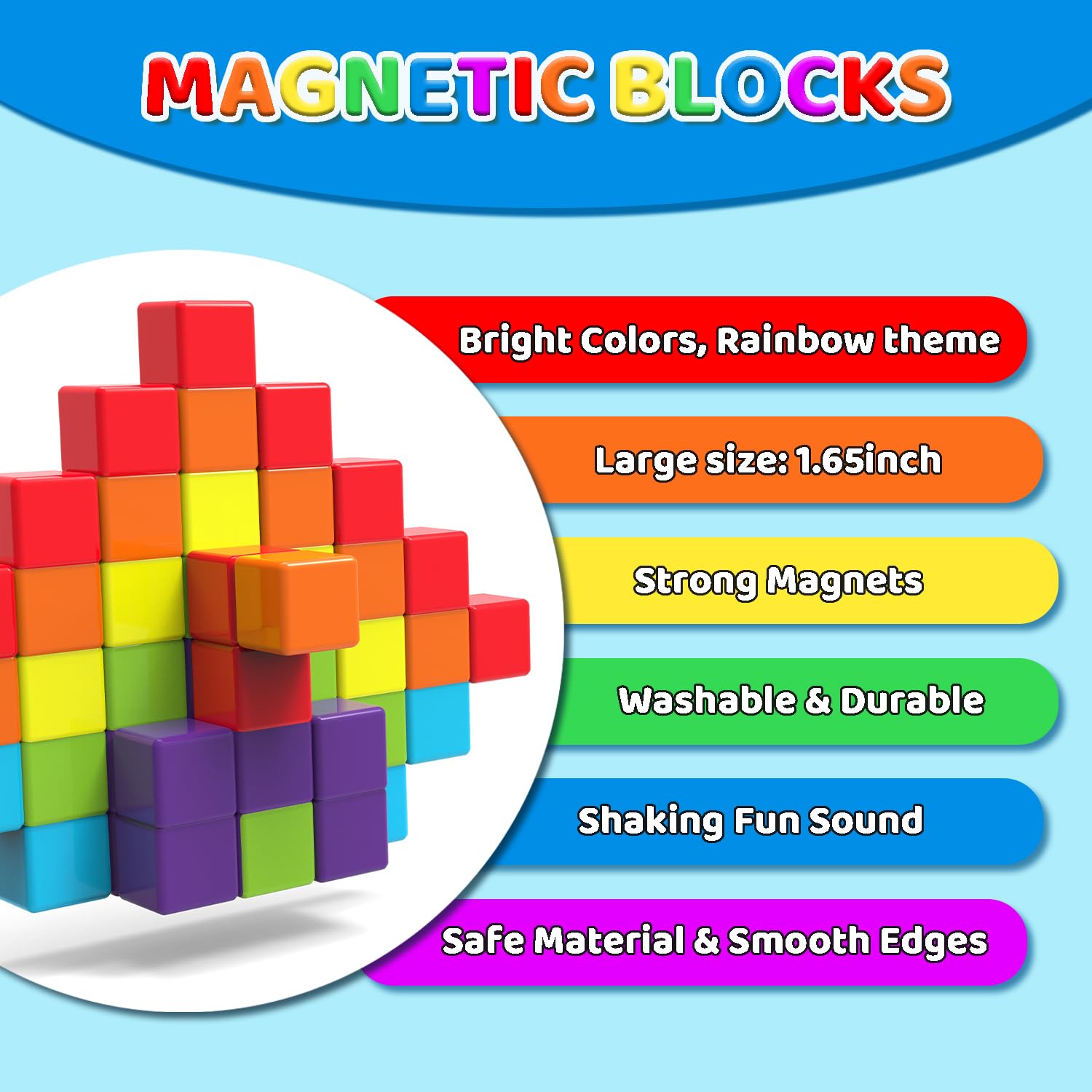 Pairez Magnetic Building Blocks for Toddlers - 24 PCS Large 1.65 Inch Stacking Cubes, Montessori Sensory Toys for Boys & Girls Ages 1-3 | STEM Learning, Creative Play & Early Childhood Development Toys