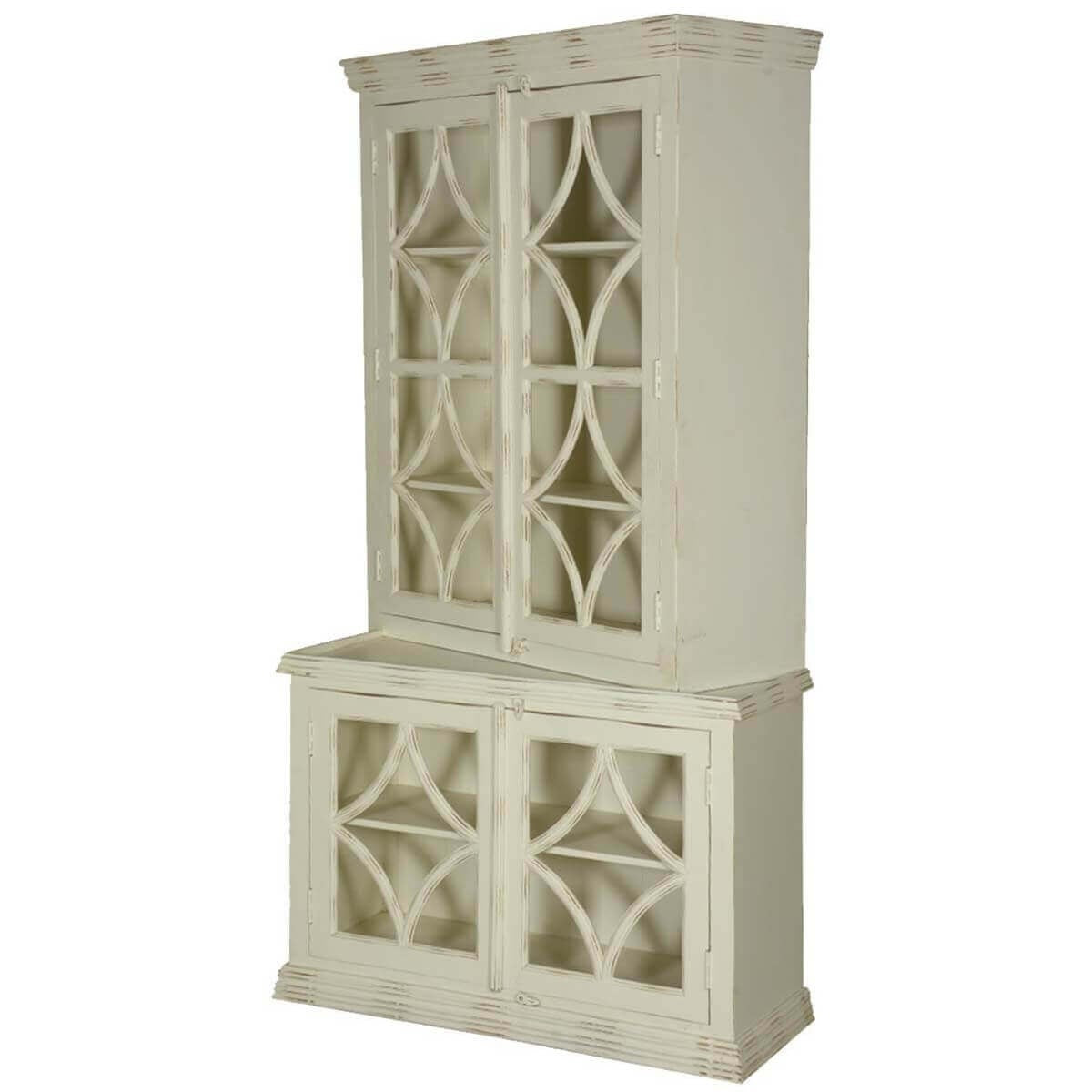 French Arched Diamonds Solid Mango Wood Display Cabinet Armoire With Shelves - Elegant Storage for Living Room, Dining Room & Bedroom Decor