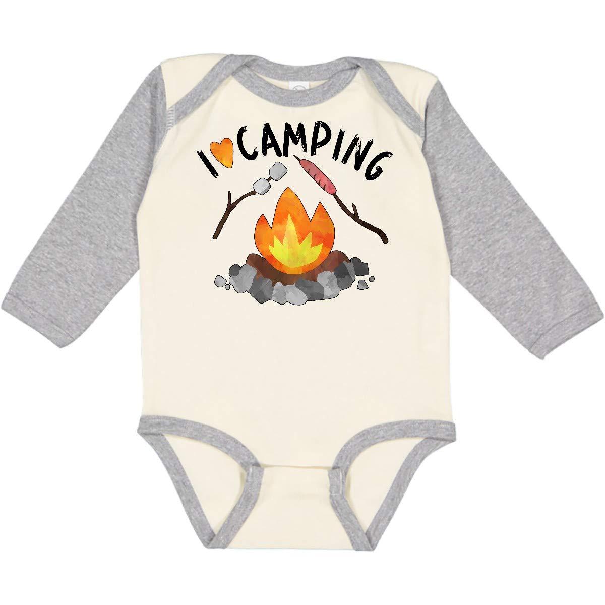 Inktastic I Love Camping Long Sleeve Baby Bodysuit - Campfire, Hot Dog & Marshmallows Design - Cozy Outdoor Adventures & Family Camping Trips