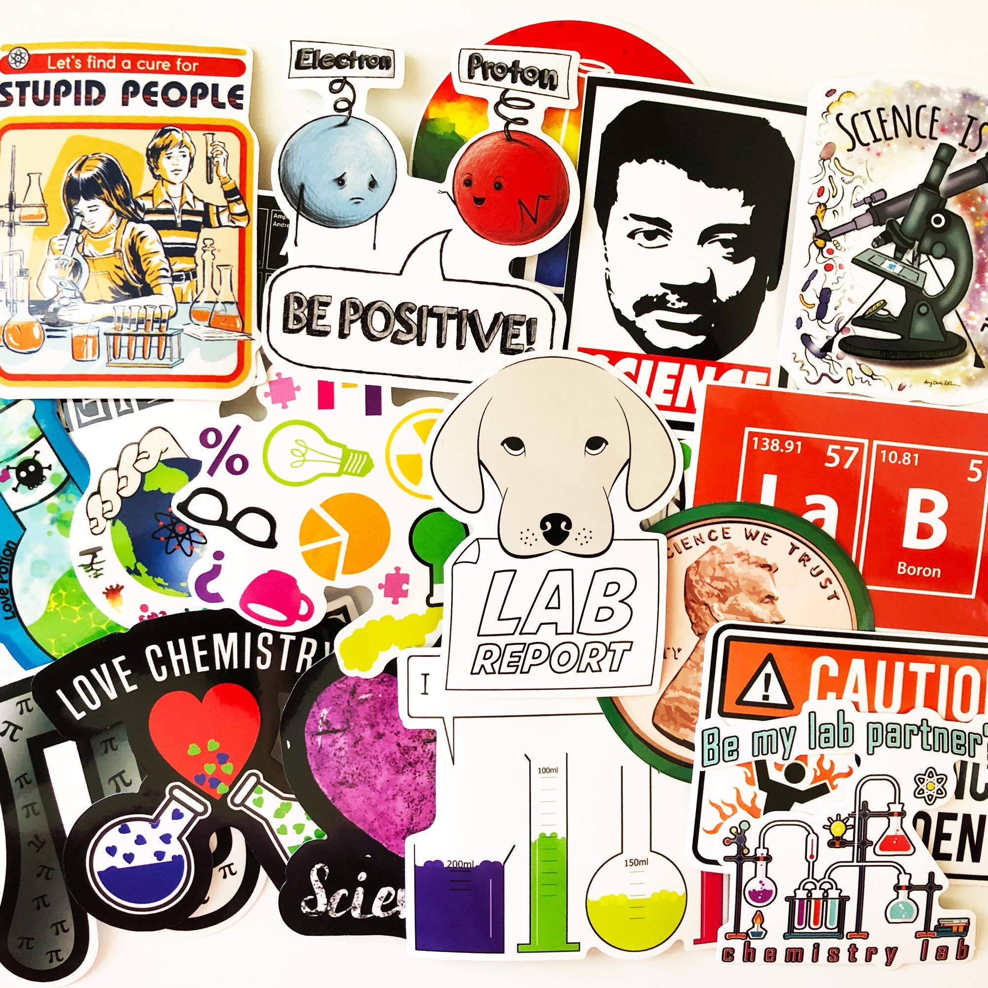 25 Random Science-Themed Vinyl Stickers for Kids, Teens & Adults - Waterproof Decals for Laptop, Phone, Computer Case, Car & More - Perfect for School, Office, DIY Projects & Science Enthusiasts