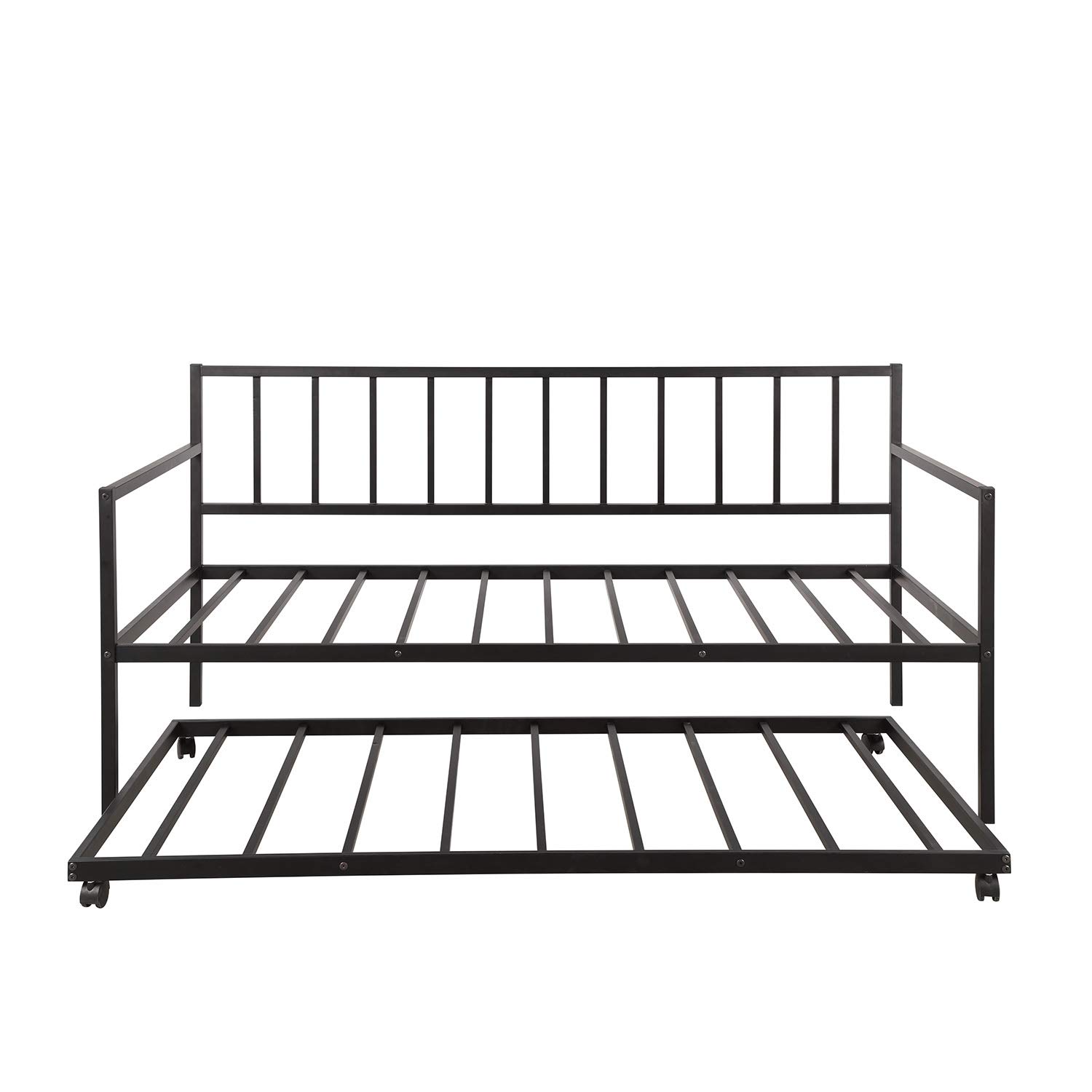 Twin Daybed with Trundle - Sturdy Metal Frame for Guest Room, Living Room & Small Spaces - Perfect for Sleepovers, Extra Seating & Space-Saving Solutions