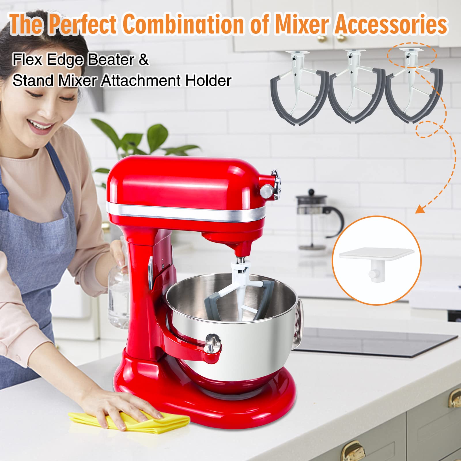 Flex Edge Beater for KitchenAid 6 QT Bowl-Lift Stand Mixer with 2 Accessories - Flat Beater Paddle with Flexible Silicone Edges & Bowl Scraper - Perfect for Baking Cakes, Cookies & Dough - Compatible with KitchenAid Mixers
