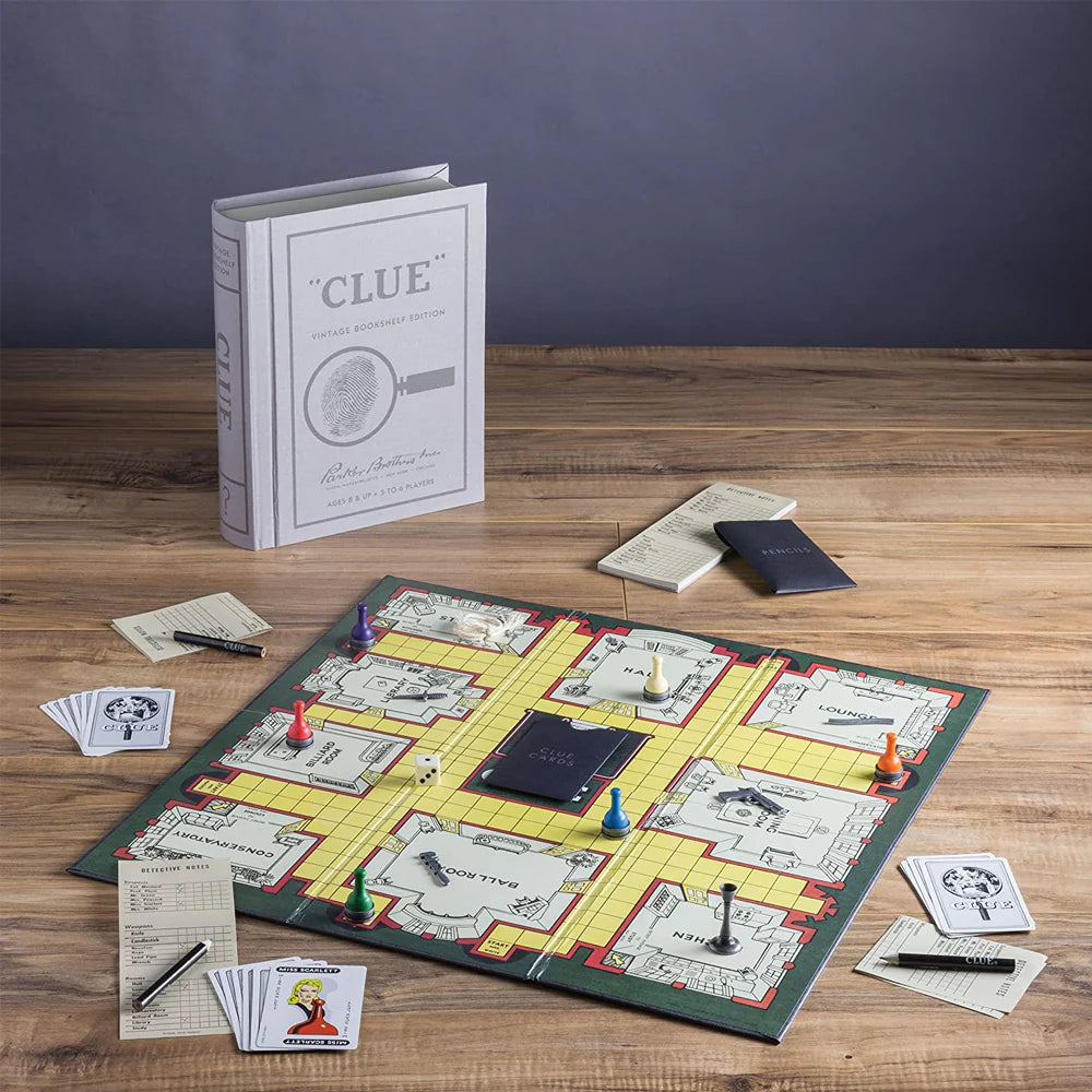 WS Game Co. Clue Vintage Bookshelf Edition - Classic Mystery Board Game for Family Game Night & Collectors