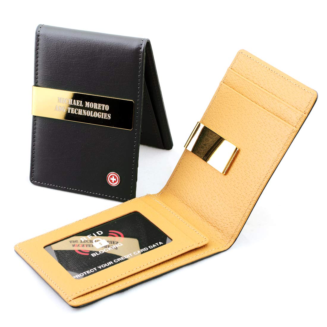 24K Gold Leather Money Clip Wallet - Slim Front Pocket Card Holder for Men | Groomsmen Gift, Business & Travel Use
