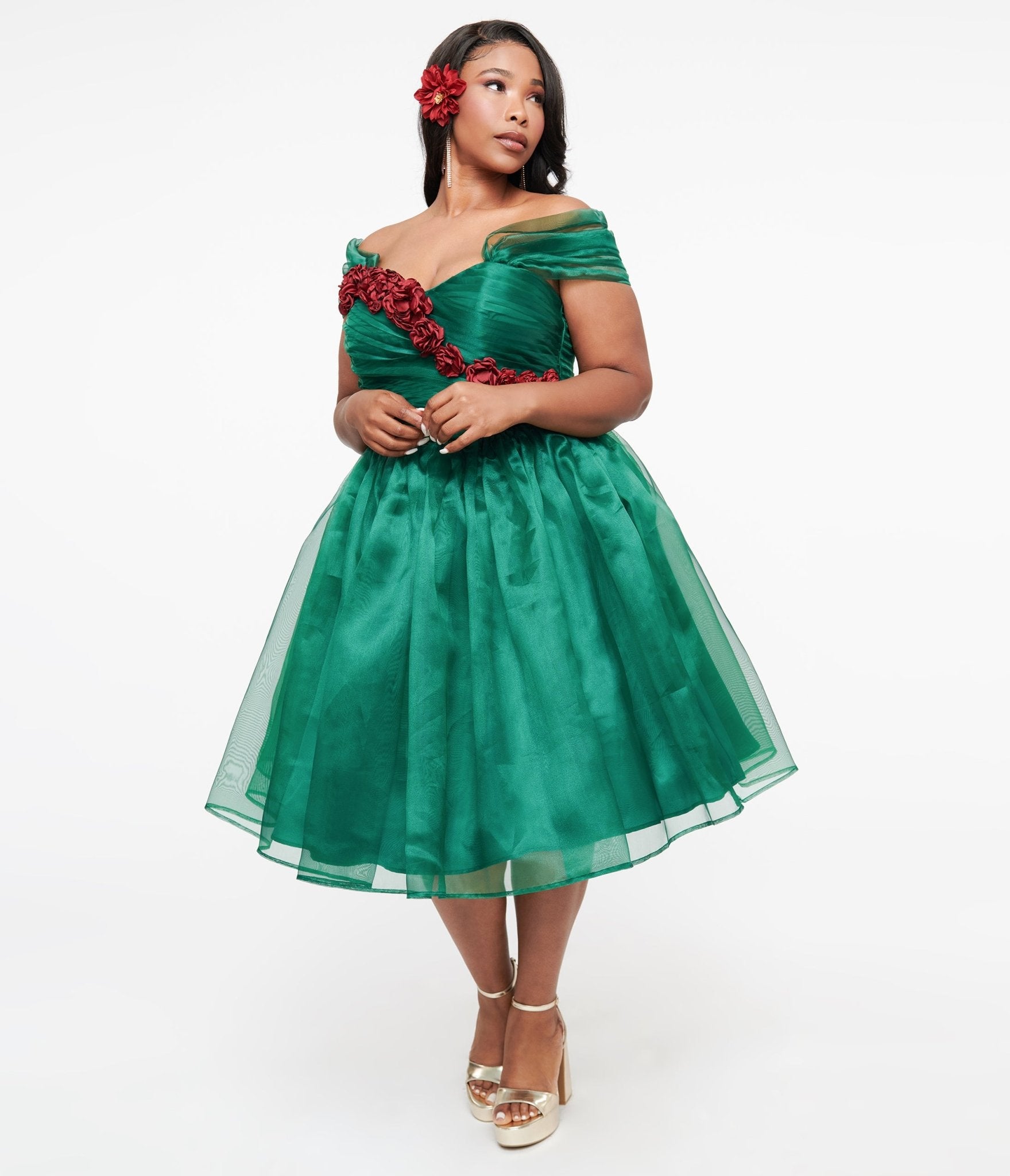 Vintage 1940s Emerald Green Floral Swing Dress - Retro Garden State Style for Swing Dancing, Tea Parties & Special Occasions