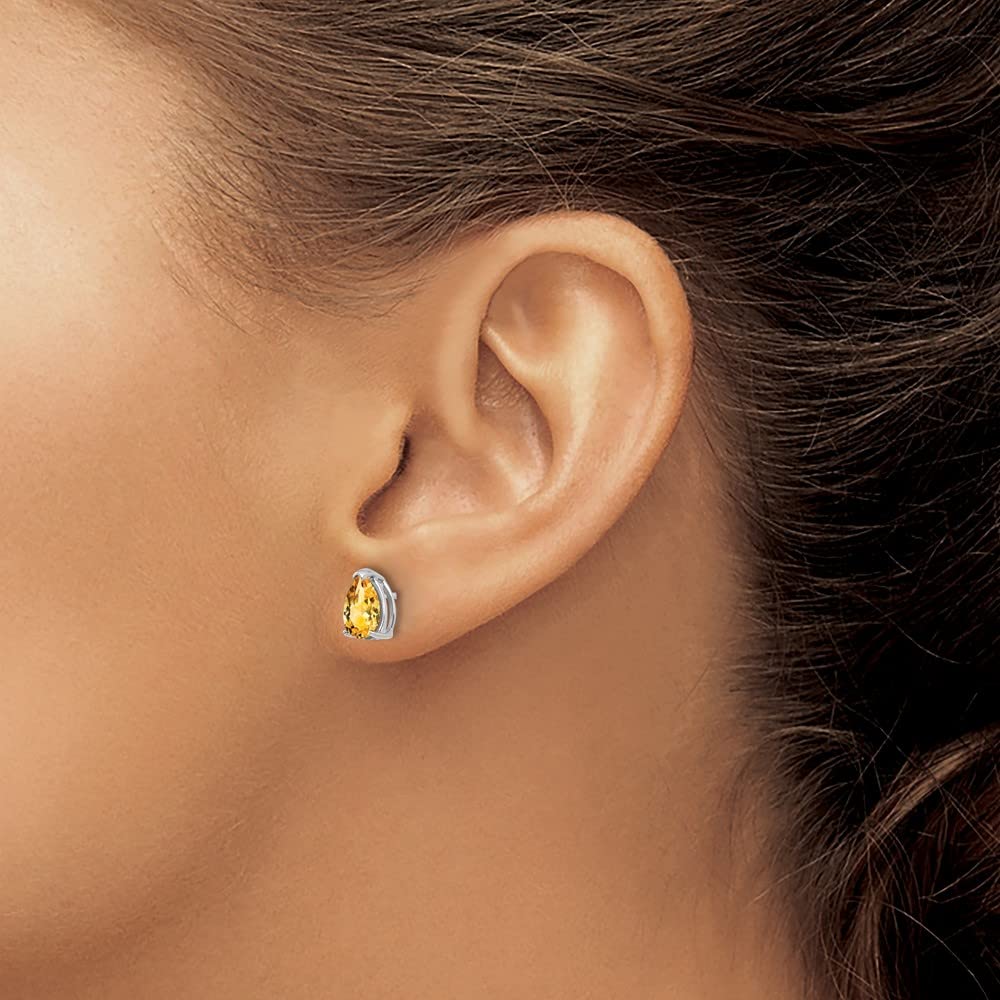 14K White Gold 7x5mm Pear Shape Citrine Stud Earrings for Women - Dainty Fine Jewelry Gift for Her - Perfect for Weddings, Anniversaries & Special Occasions
