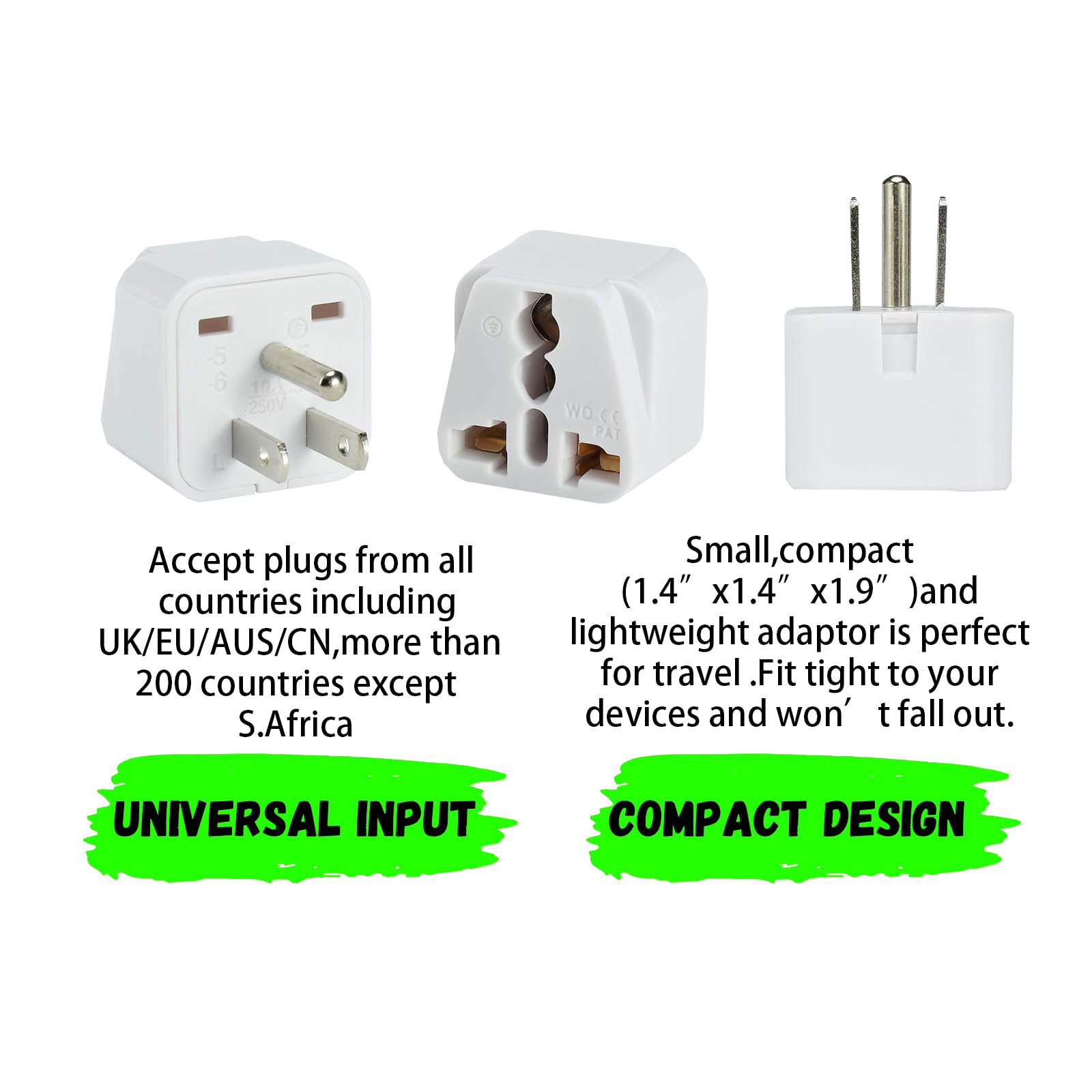 Universal Travel Adapter - Worldwide International Plug Converter (2 Pack) - US, UK, EU to Canada/US Power Adapter - Perfect for Business Trips, Vacations & International Travel Accessories