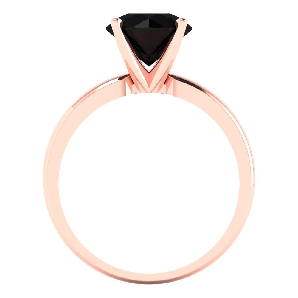 2.0 Carat Round Cut Solitaire Genuine Natural Black Onyx Engagement Ring - 14k Rose Gold Wedding Band for Women, Anniversary Gift, Bridal Jewelry (Perfect for Proposals, Weddings & Special Occasions)