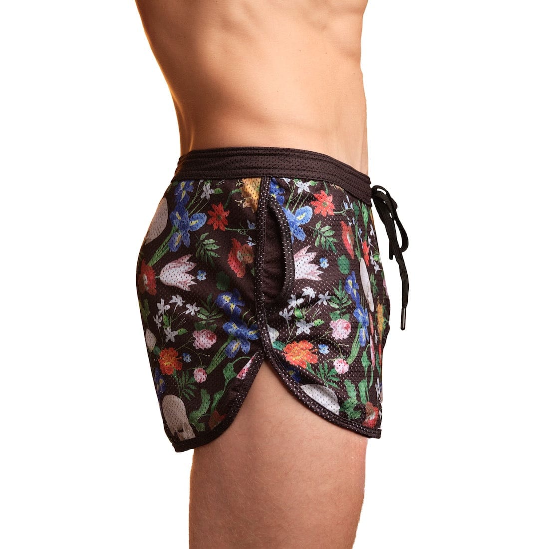 Hand Painted Dutch Floral Mesh Short Black - Elegant Women's Fashion Shorts for Casual Wear, Summer Outfits & Beach Vacations