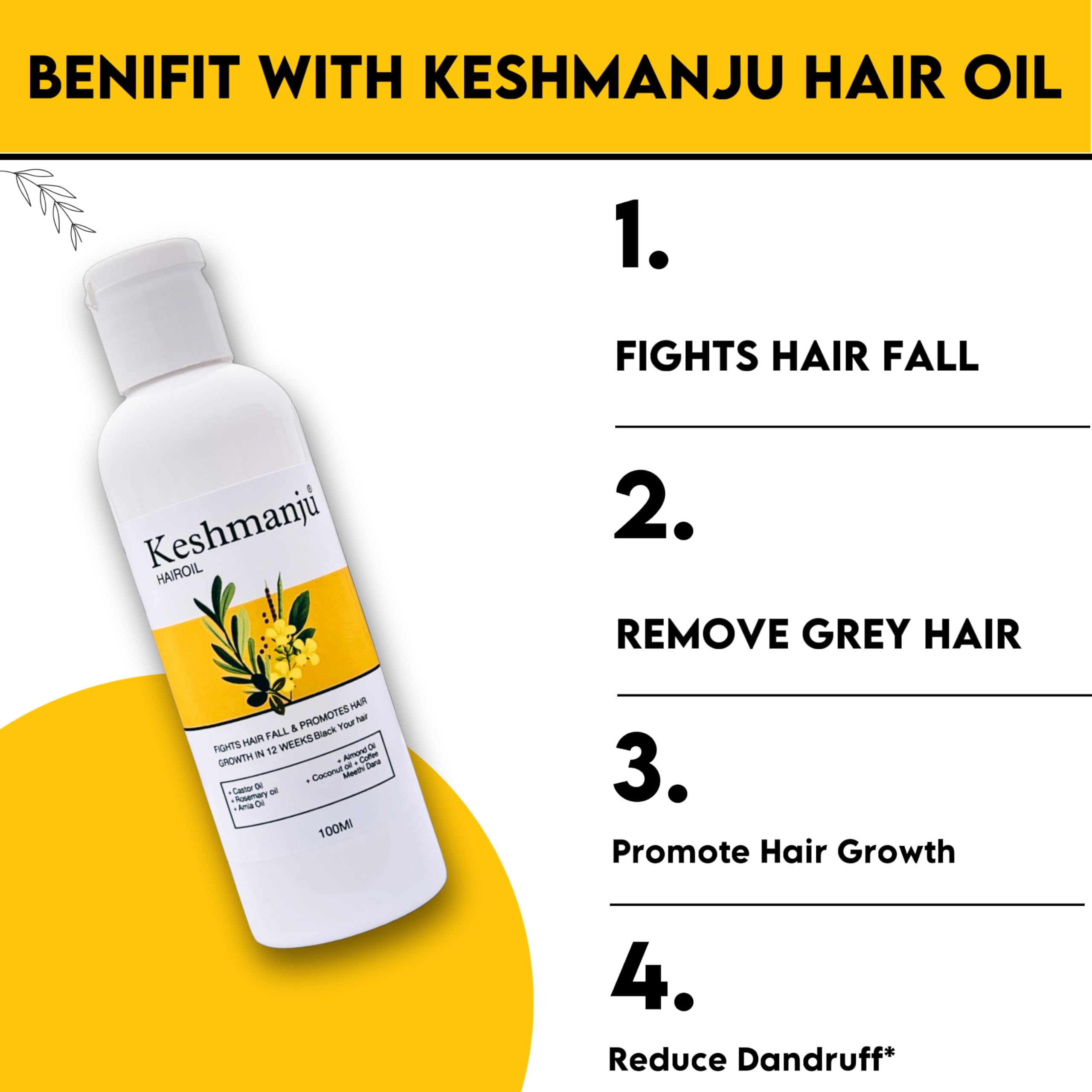 Keshmanju Hair Oil for Hair Growth - Reduces Hair Fall & Prevents Grey Hair - Natural Treatment for Stronger, Healthier Hair - Perfect for Daily Use & Scalp Care