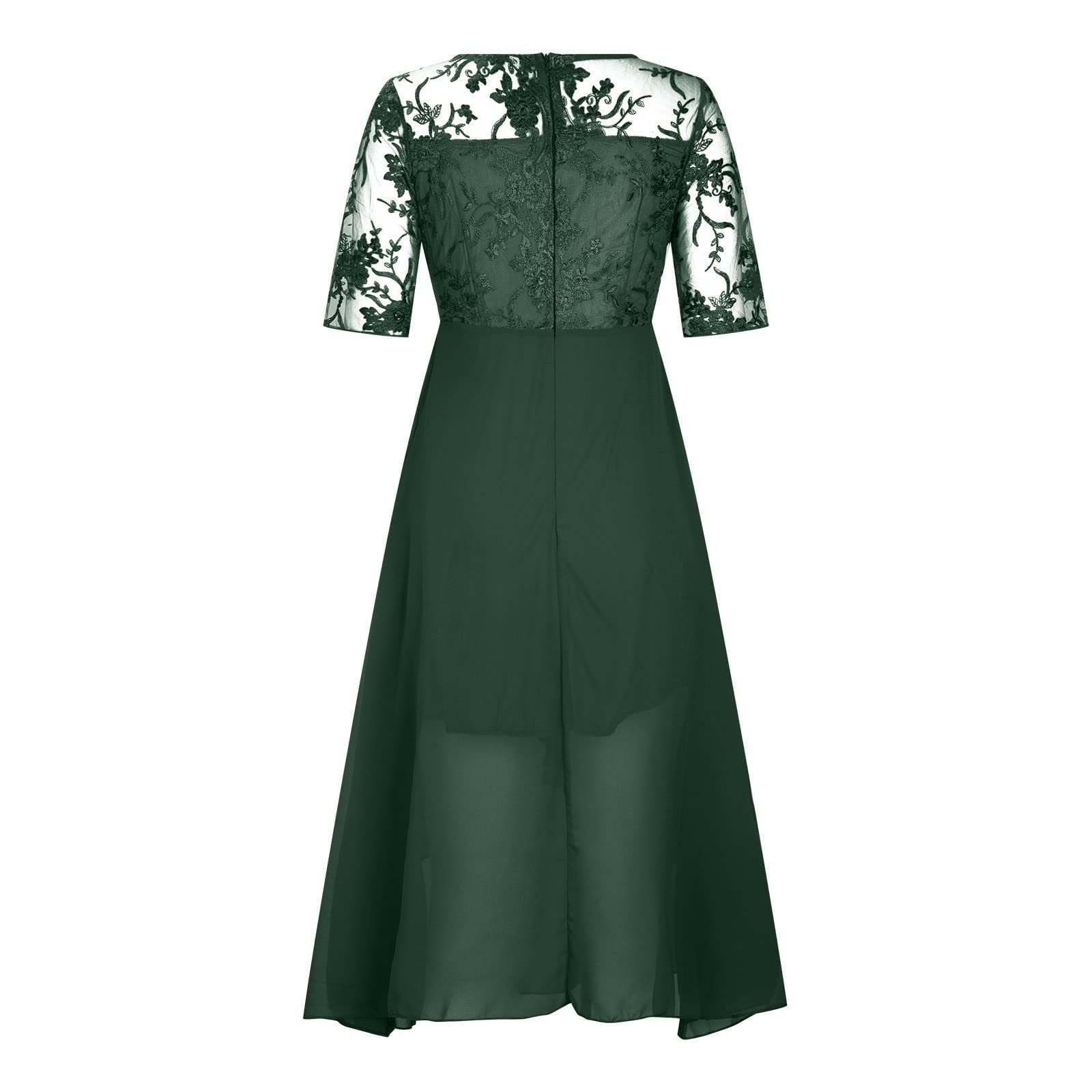 Elegant Floral Lace Tea-Length Cocktail Dress for Women - Chiffon Formal Wedding Guest & Bridesmaid Gown - Perfect for Prom, Parties, and Special Occasions