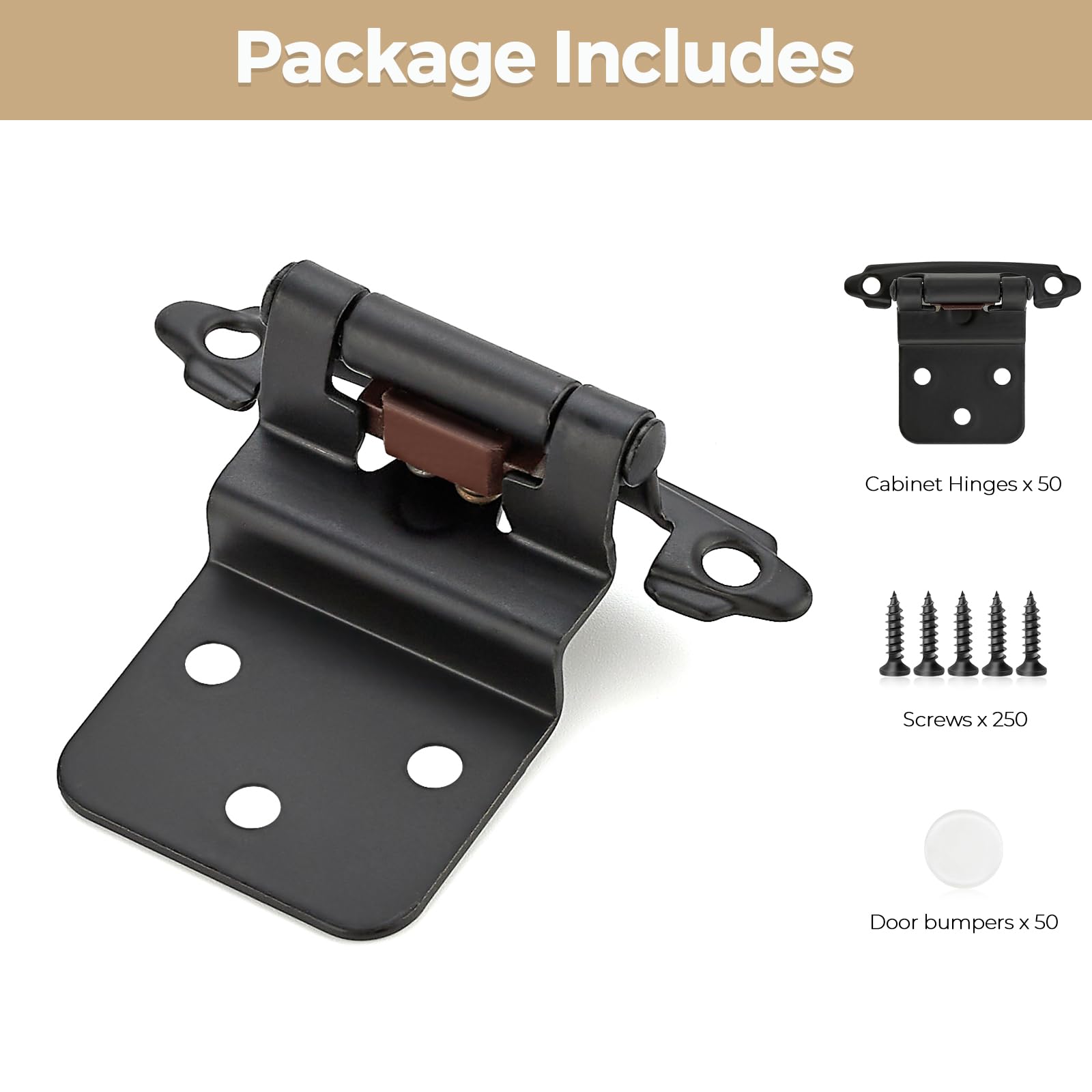 50 Pack 25 Pair Black Cabinet Hinges - 3/8