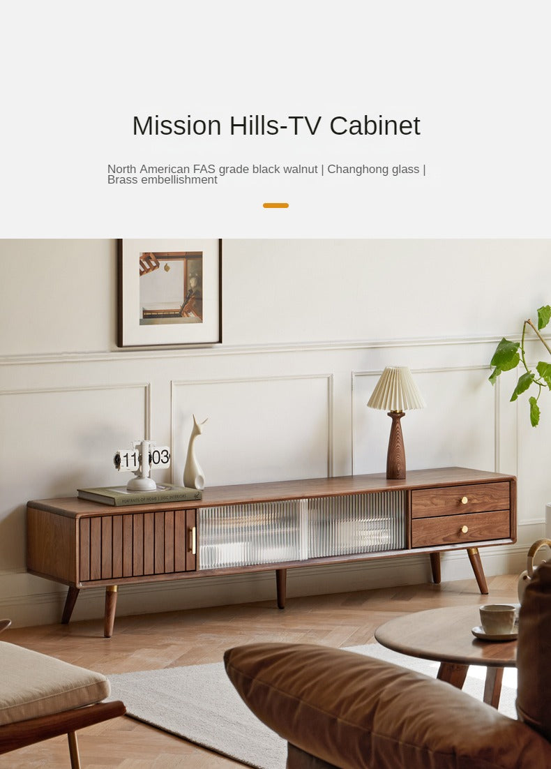 Premium Black Walnut Solid Wood TV Stand - Modern Entertainment Center for Living Room, Bedroom & Home Theater
