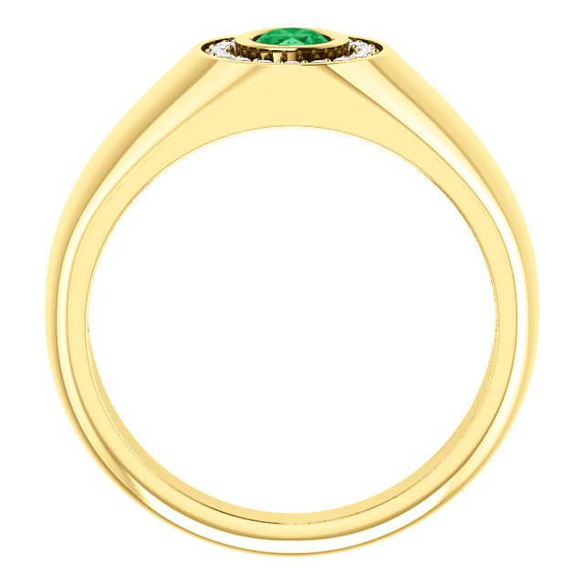 14KT Gold Emerald & Diamond Oval Halo Ring for Men - 0.48CT Emerald & 0.18CTW Diamond Engagement Wedding Band - Perfect for Proposals, Anniversaries & Special Occasions