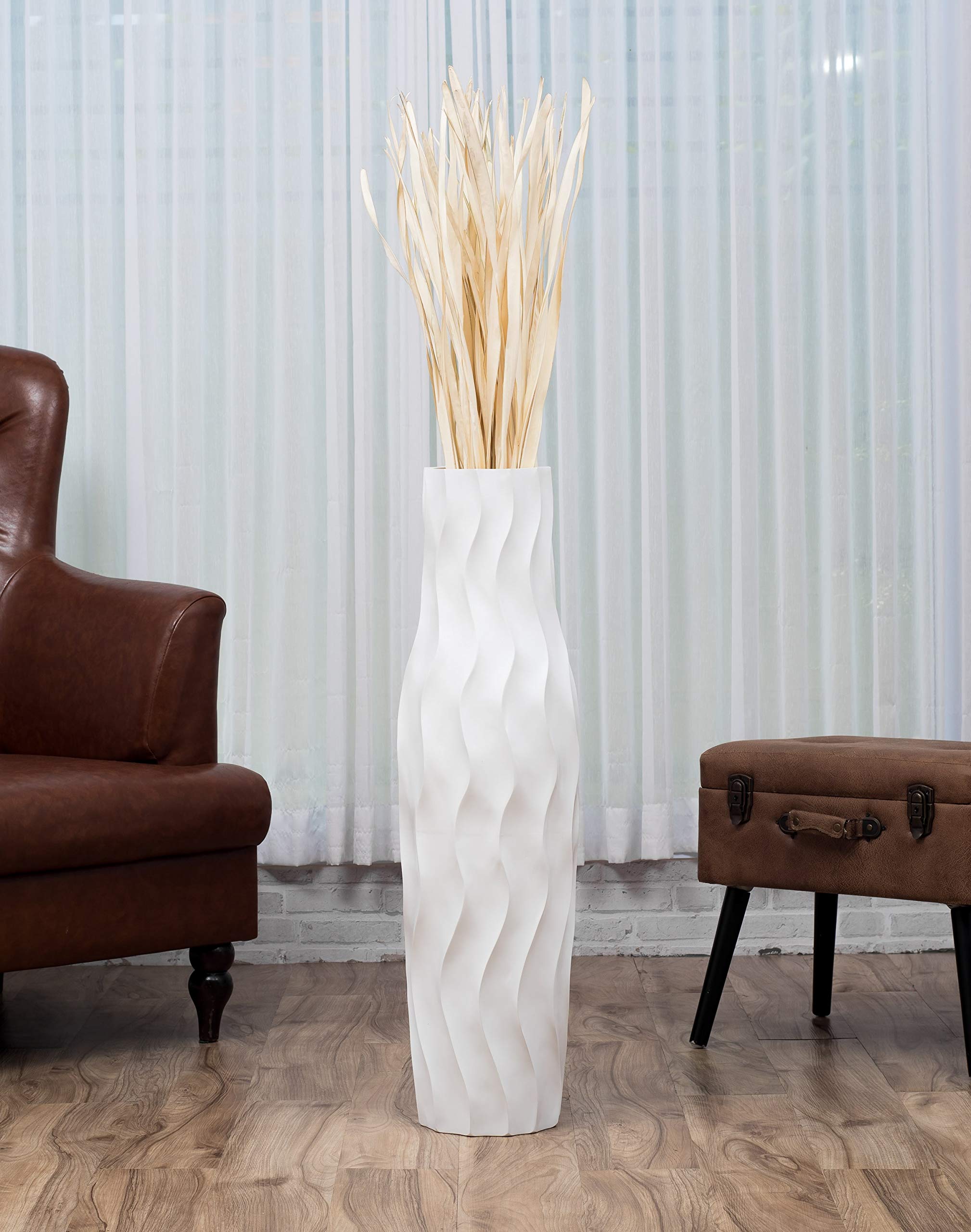 Leewadee 36 Inch Large White Wooden Floor Vase - Farmhouse Home Decor for Flowers, Fake Plants & Pampas Grass - Perfect for Living Room, Bedroom & Entryway Decor