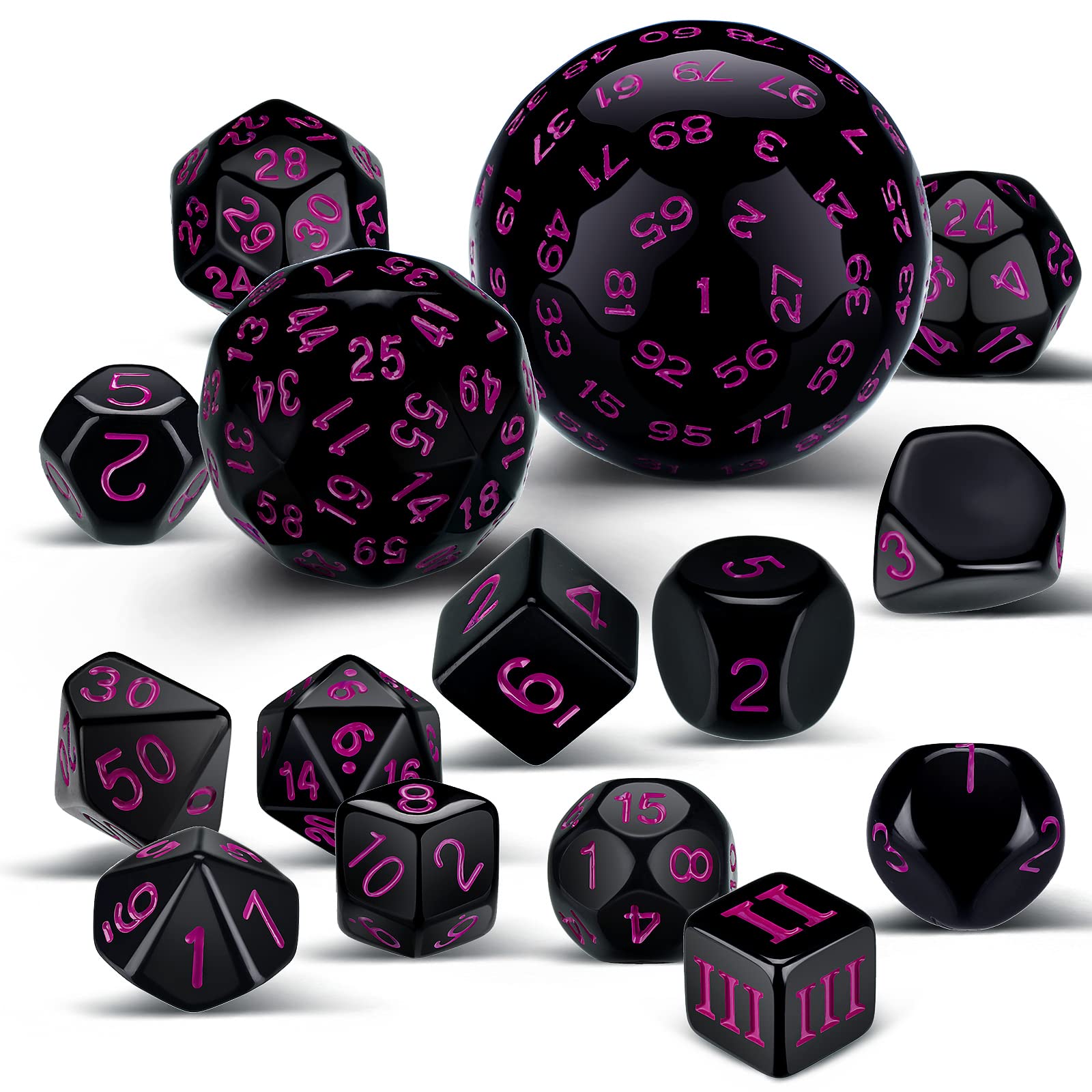 15-Piece Complete Polyhedral Dice Set D3-D100 | Opaque Black & Purple RPG Dice for Dungeons & Dragons, Pathfinder | Perfect for Tabletop Role-Playing Games, Board Game Nights & Party Supplies
