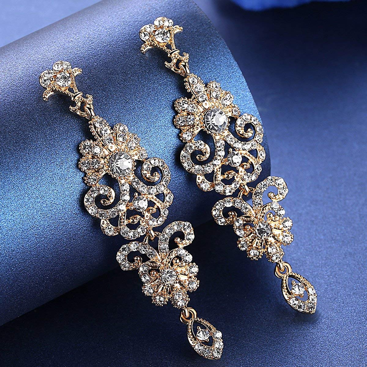 Mecresh Gold and Silver Rhinestone Chandelier Wedding Earrings for Brides – Elegant Dangle Earrings for Bridal Shower, Prom, Evening Party, and Special Occasions