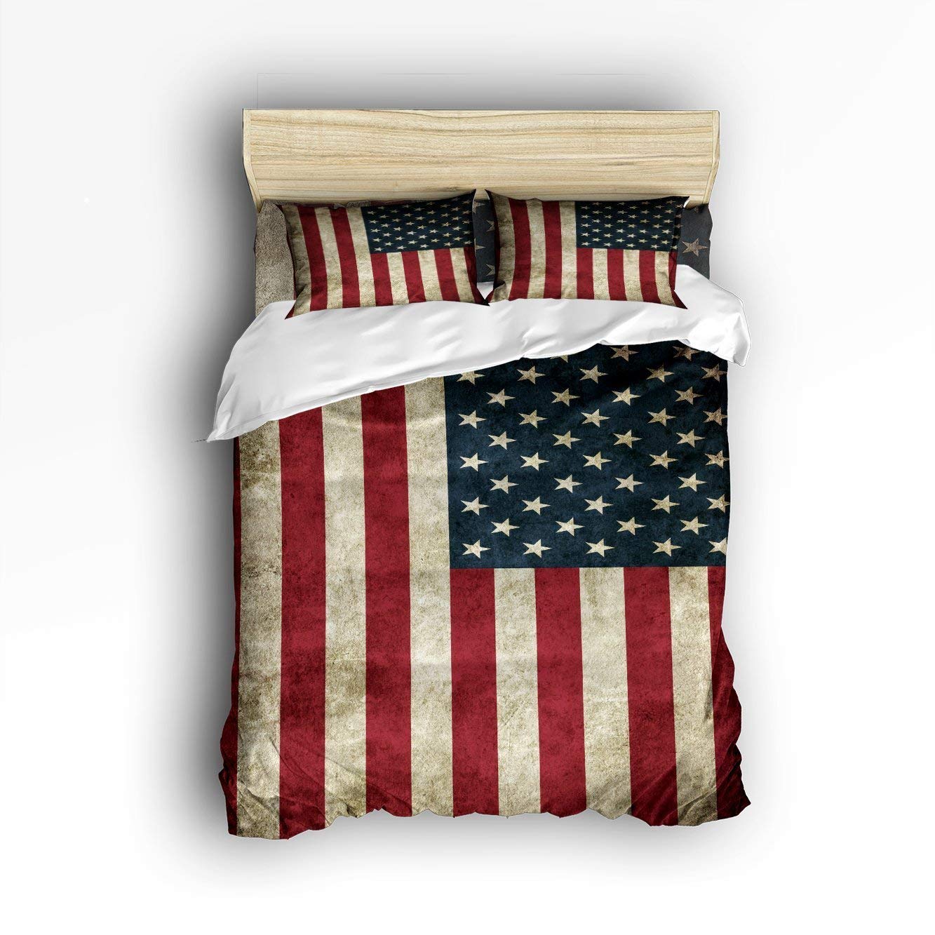 Laibao Home 4-Piece Vintage American Flag Printed Bedding Set - Queen Size Soft Duvet Cover, Flat Sheet & Pillowcases for Kids, Teens & Adults | Perfect for Patriotic Bedrooms, Guest Rooms & Dorm Decor