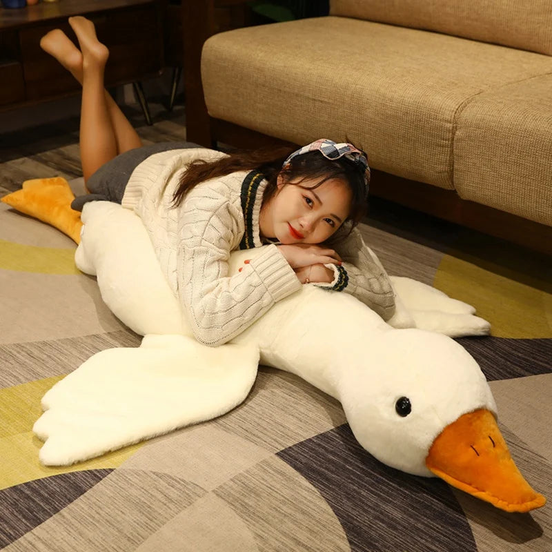 50-130cm Giant Duck Plush Toy - Extra Soft Fluffy Stuffed Animal Pillow, Cute Swan Goose Doll for Kids Girls Birthday Gift | Perfect for Nursery Decor, Sleep Companion & Playroom Floor Mat