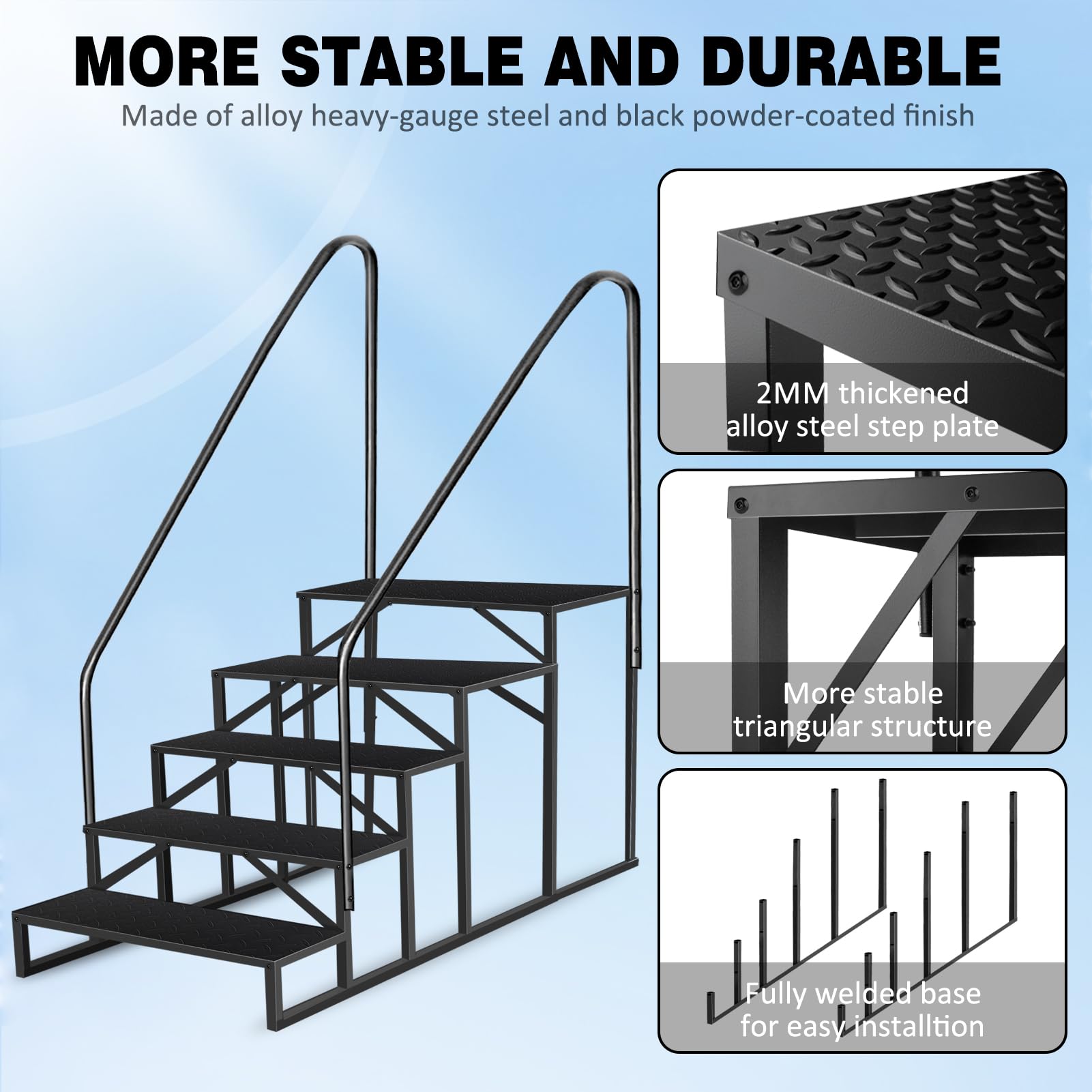 5 Step Ladder with 2 Handrails - Heavy Duty Above Ground Pool Ladder & Hot Tub Steps with Anti-Slip Pedals (3.0 Updated Version) - Perfect for Inground/Above Ground Pools, Spas, and Jacuzzis