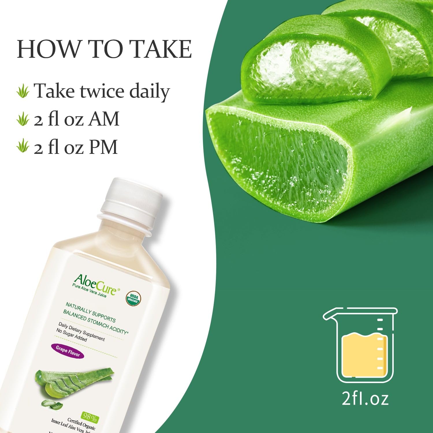 USDA Organic Aloe Vera Juice with Grape Flavor - Pure Digestive & Immune Health Supplement for Balanced Stomach Acidity | 16.7oz Bottle | Harvested & Bottled Within 12 Hours | Perfect for Daily Wellness Routine, Gut Health Support & Natural Detox