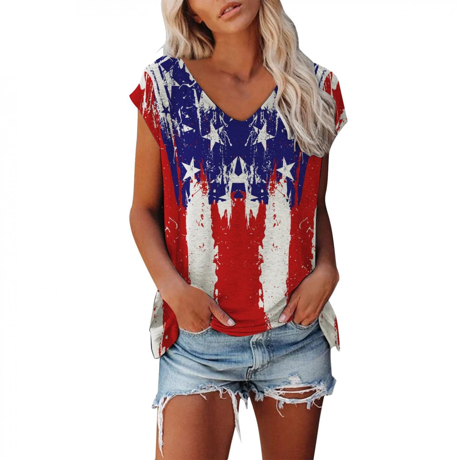 Trendy Women's Summer V-Neck Tank Tops - Casual Cap Sleeve Loose Fit Tunic Tee Shirts for Everyday Wear, Beach & Vacation Outfits