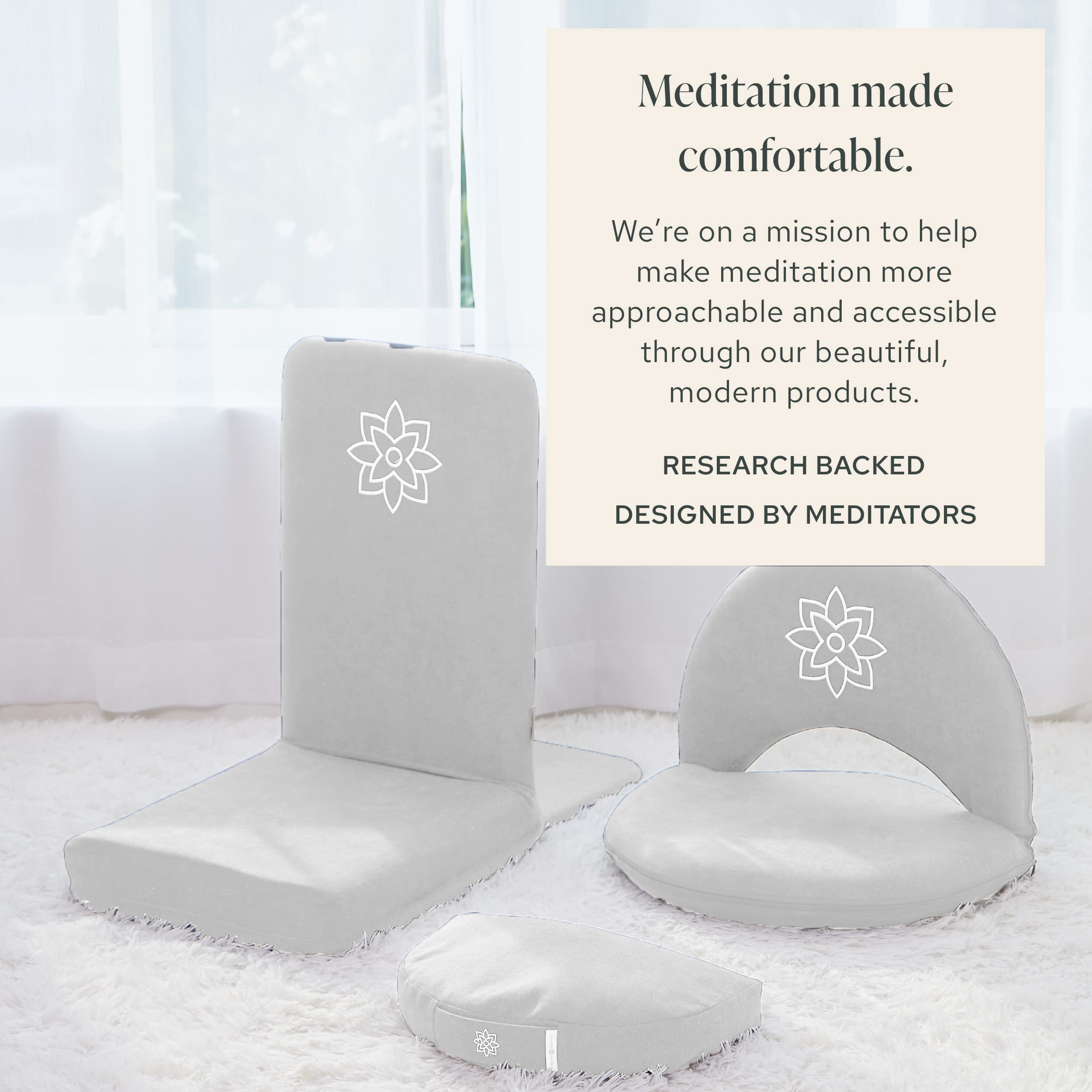 Mindful Modern Folding Meditation Chair with Back Support - Adjustable Floor Seat for Yoga & Zen Practice - Includes Half Moon Buckwheat Cushion - Perfect for Living Room, Bedroom & Meditation Spaces