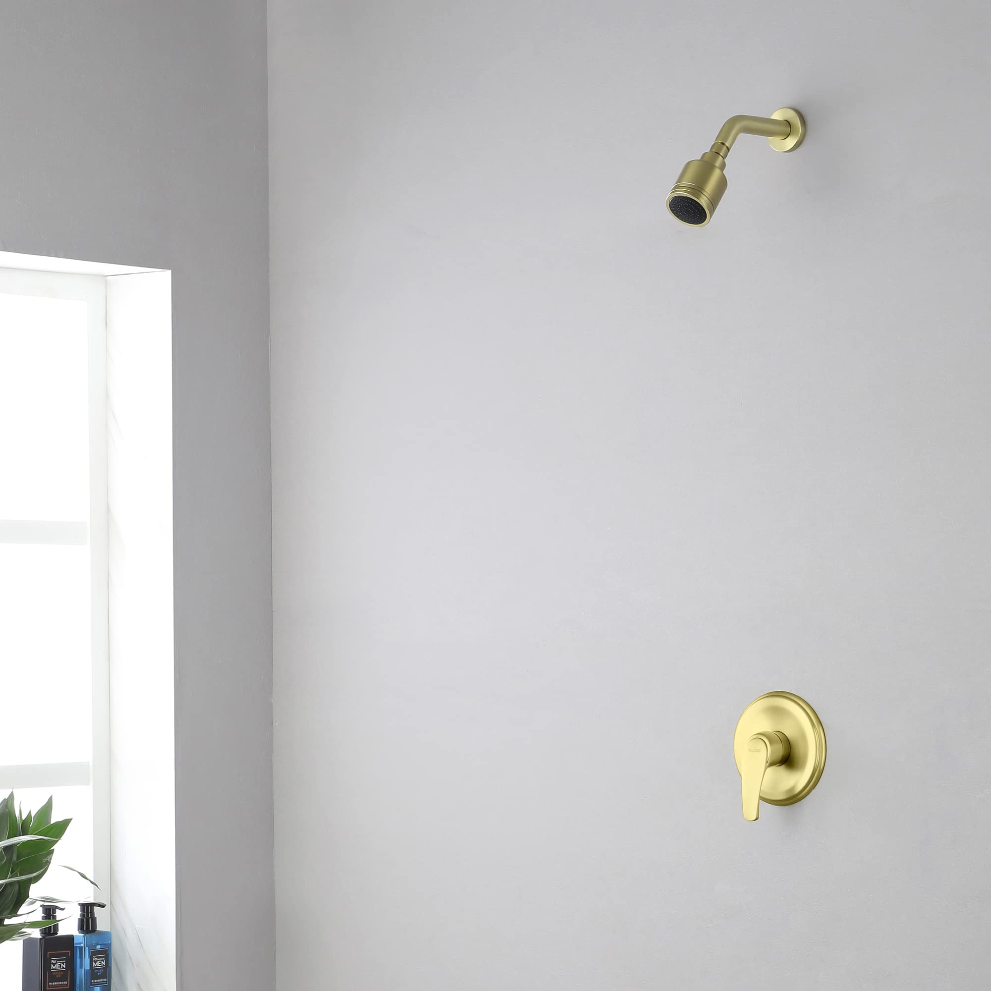 SHAMANDA Single-Function Shower Faucet Set with Pressure Balancing Valve & Detachable Shower Head - Brushed Gold Finish (Model L801-3) - Perfect for Bathroom Renovation, Modern Home Upgrade & Spa-Like Shower Experience
