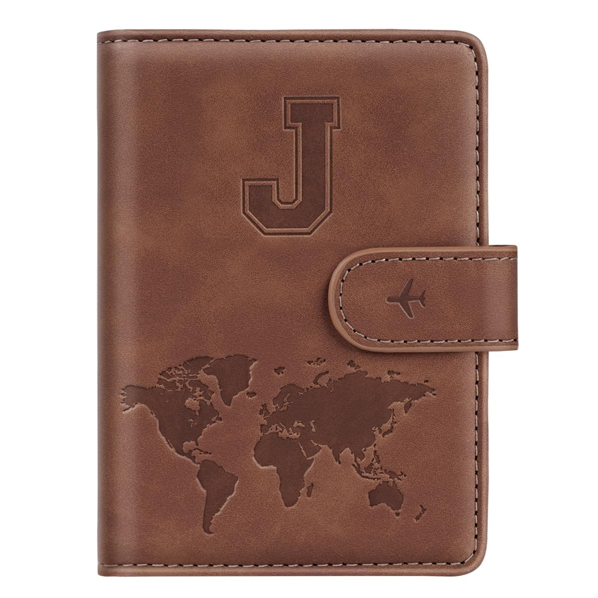 Personalized RFID Blocking Passport Holder Wallet Cover - Letter A-Z Monogram Travel Wallet Case for Women & Men (Brown) - Perfect for Air Travel, International Trips & Document Protection