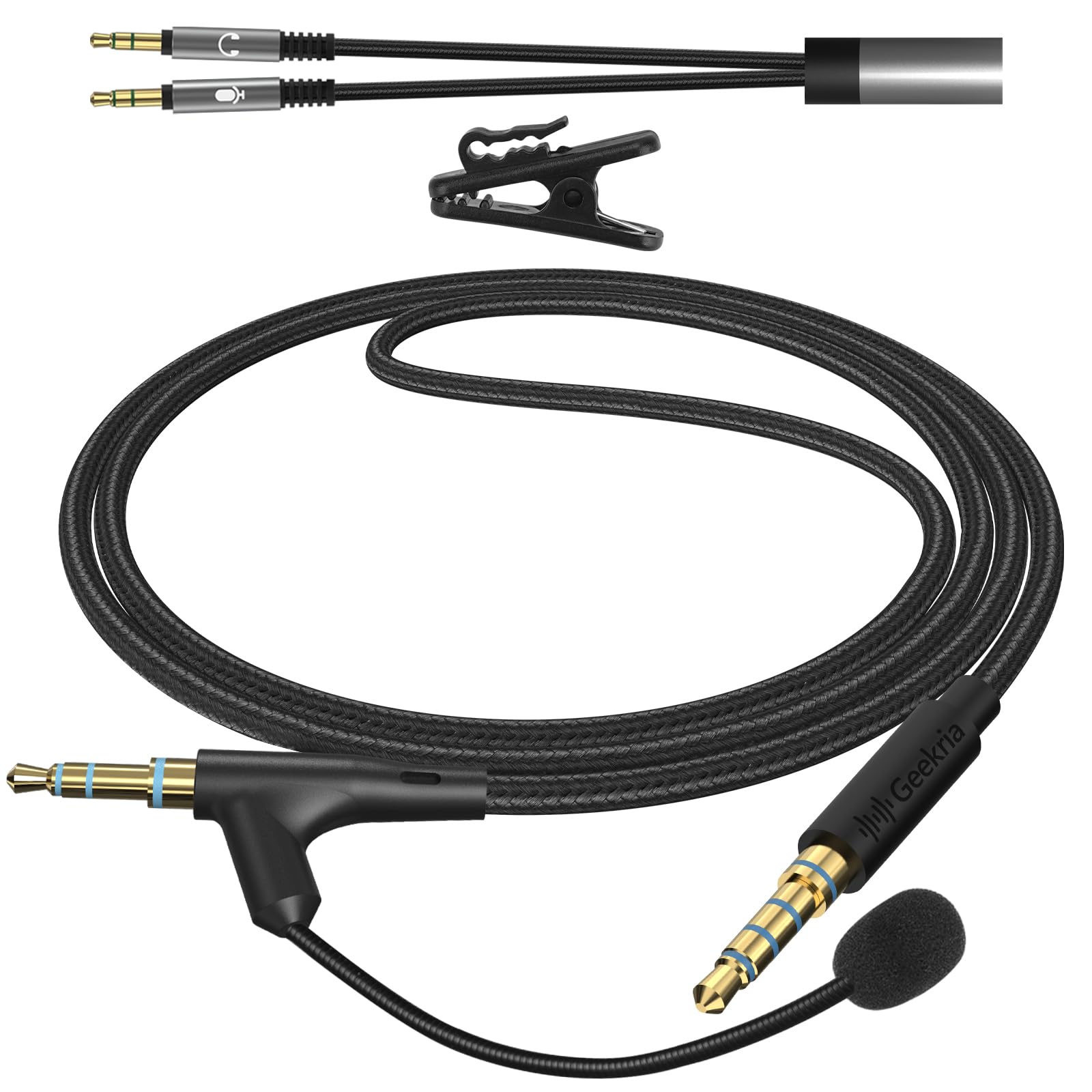 Geekria Replacement Boom Mic Headphone Cable for Skullcandy Hesh 3, Evo, Crusher Evo, Venue Headsets - 3.5mm Nylon Braided Aux Cord with Microphone for Gaming, Online Meetings & Conference Calls (5.6ft/1.7m) - Durable Audio Cable for PC, Laptop, Mobile Devices & Streaming Setup