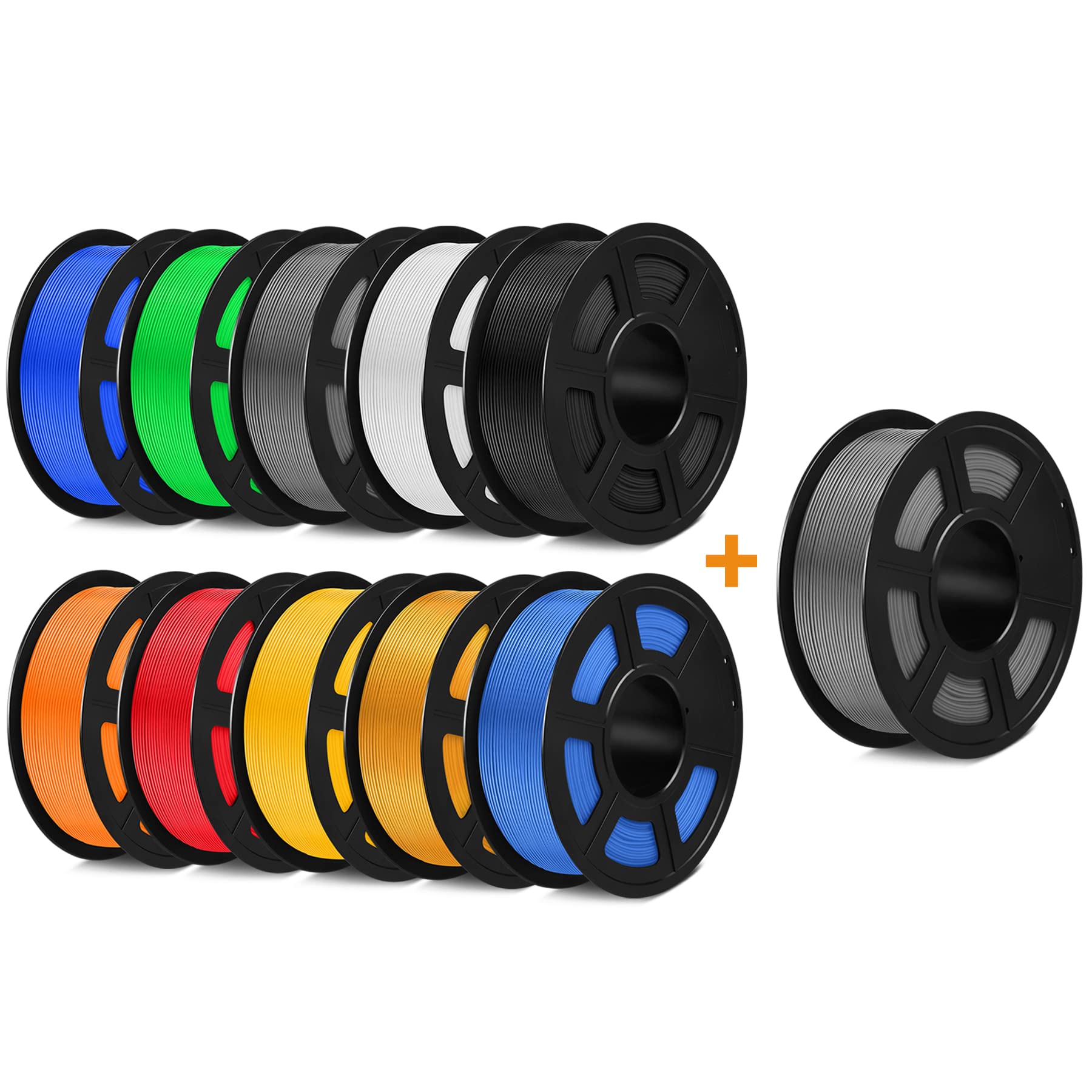 SUNLU PLA+ 3D Printer Filament 1.75mm 10KG Spool - High Precision +/-0.02mm for 3D Printing, 3D Pens & DIY Projects - 11x1KG Multi-Color Pack (10 Vibrant Colors) - Perfect for Cosplay Props, Home Decor & Creative Models