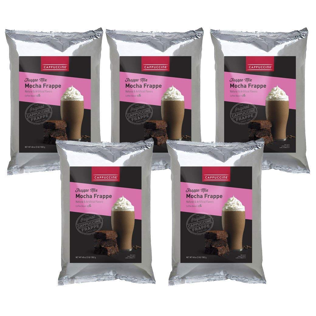 Premium Cappuccino Ice Coffee Frappe Mix - Mocha Flavor (Case of 5 Bags) - Perfect for Iced Coffee Lovers, Cafes & Summer Refreshments
