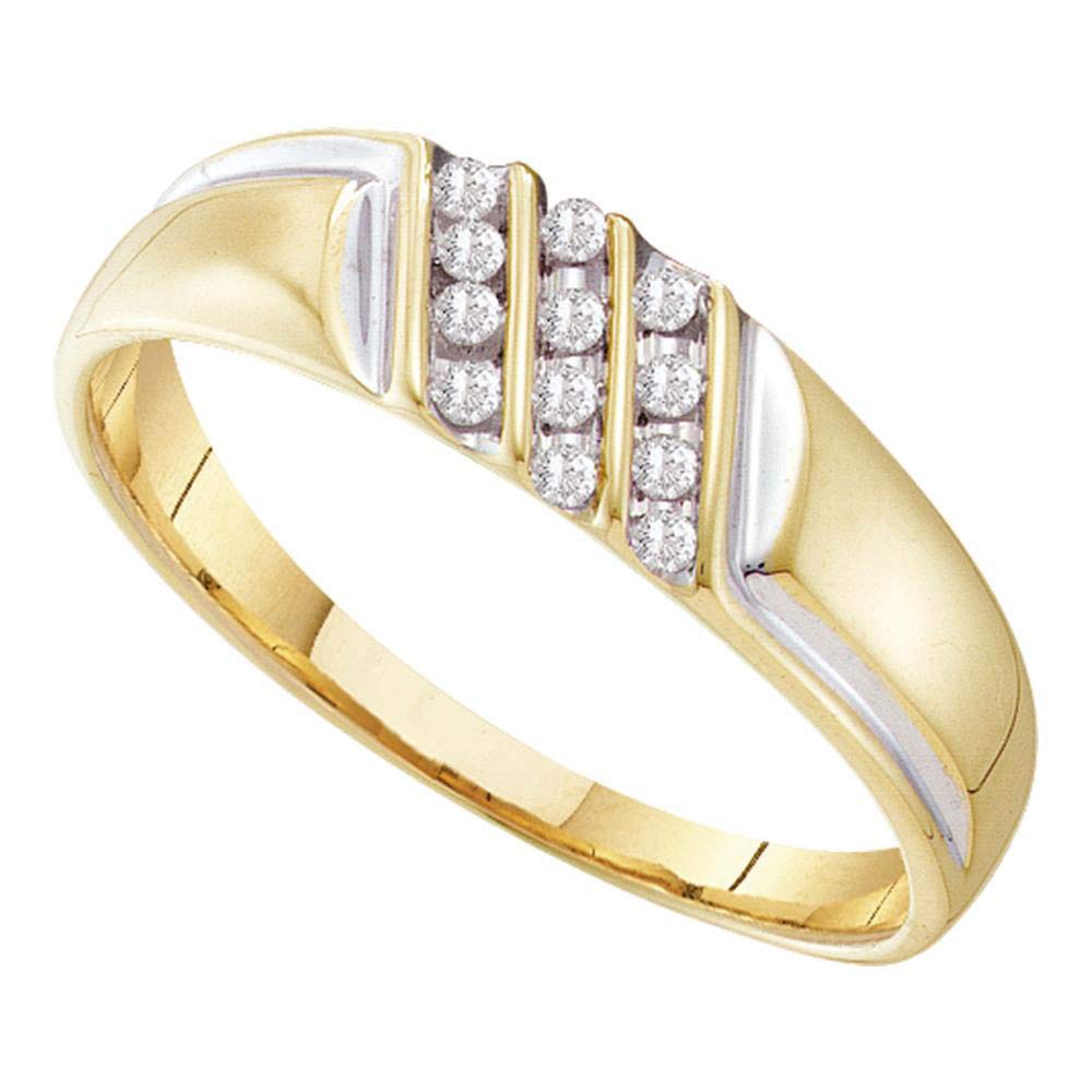 10K Yellow Gold Men's Round Diamond Wedding Band Ring - Triple Row Design, 1/8 CTTW, Size 11 - Perfect for Anniversary, Engagement & Special Occasion Gifts
