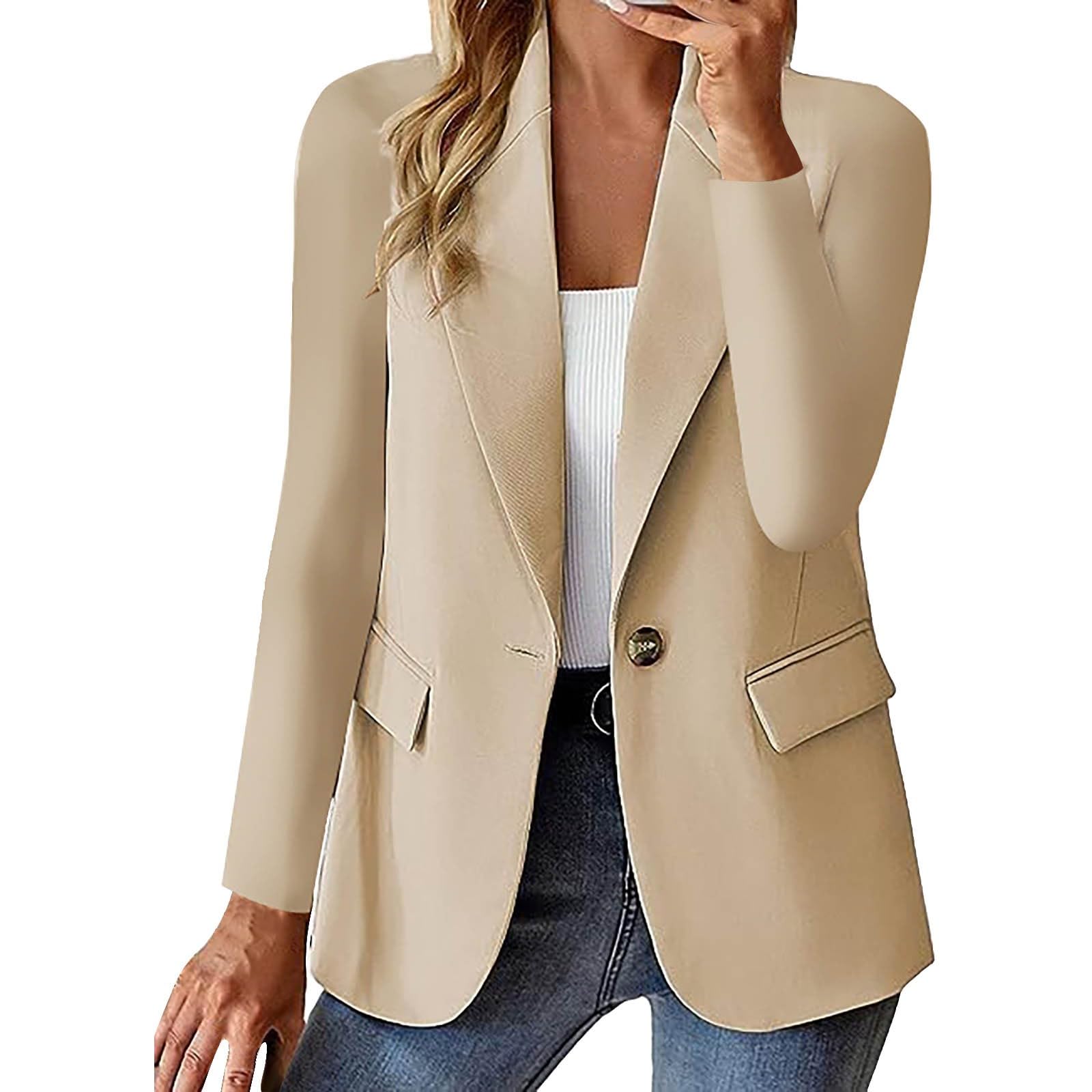 2025 Women's Business Casual Blazer Suit - Long Sleeve Open Front Button Lapel Office Jacket with Pockets | Fall Work Attire & Professional Wardrobe Essential | Perfect for Corporate Meetings, Office Wear, and Formal Occasions