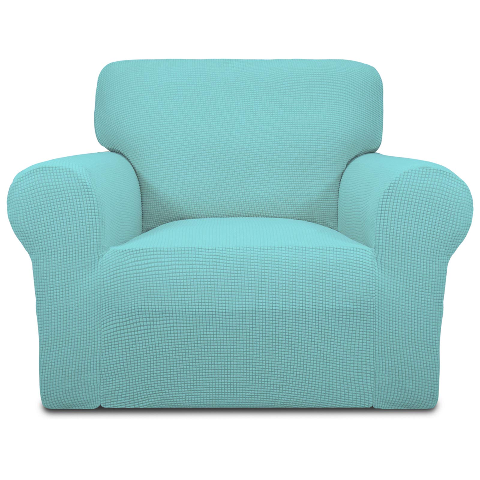 Stretch Sofa Slipcover - 1-Piece Elastic Furniture Protector for Couches & Chairs | Soft Spandex Jacquard Fabric with Small Checks | Light Green | Perfect for Homes with Kids & Pets | Living Room, Bedroom & Office Use