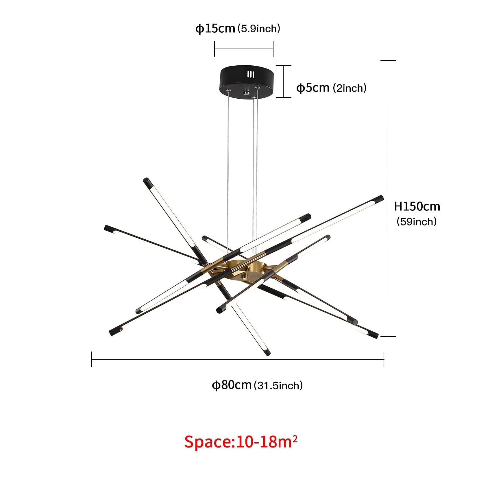 Modern Black and Gold Sputnik Chandelier - 12 Head LED Ceiling Light Fixture, Easy Install Pendant Lighting for Dining Room, Kitchen, Bedroom & Living Room - Elegant Home Decor for Parties, Weddings & Luxury Interiors