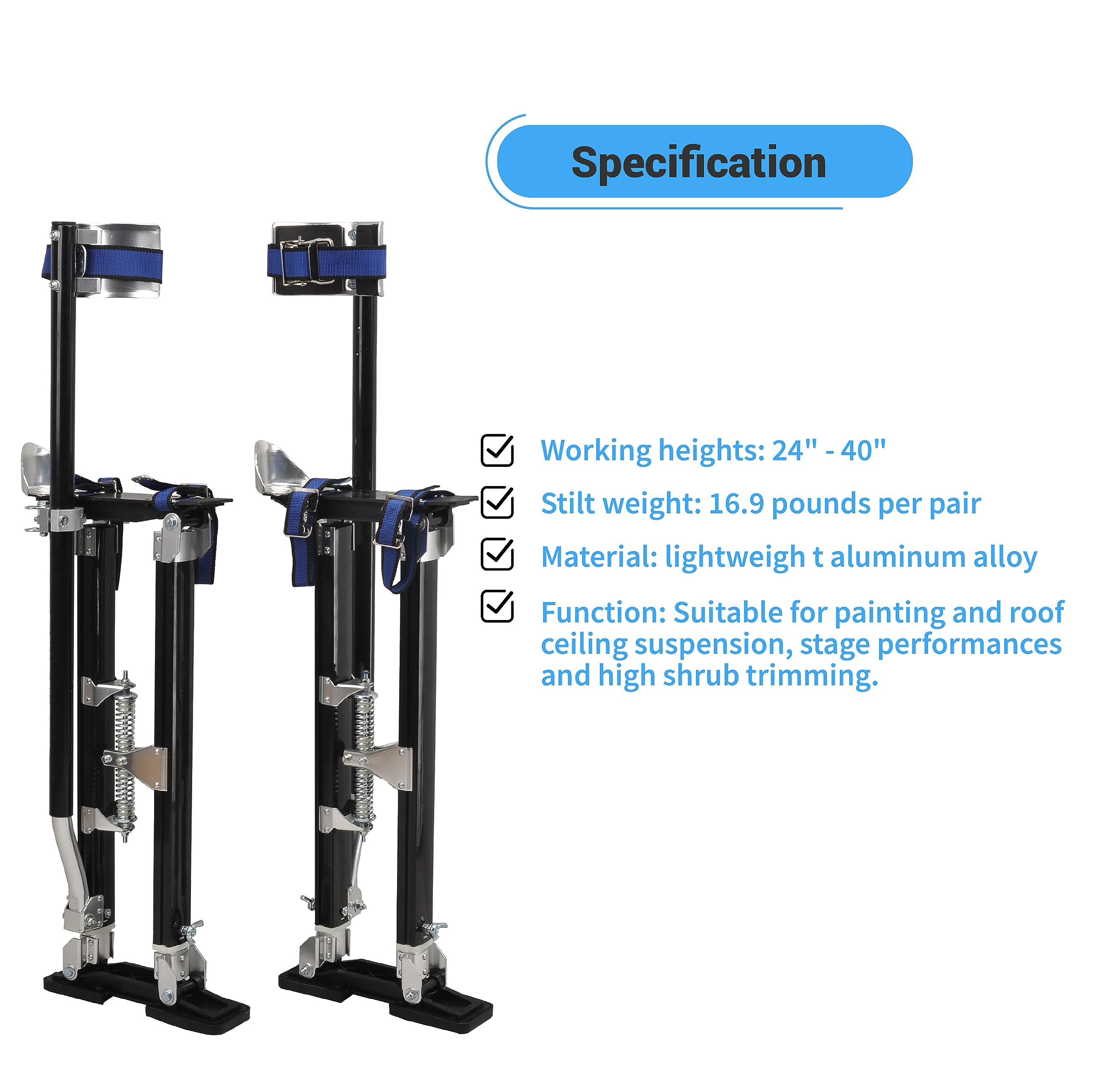 24-40 Inch Adjustable Aluminum Drywall Stilts with Knee Pads - Professional Painting, Cleaning & Construction Work Platform - Lightweight & Durable for Indoor/Outdoor Use