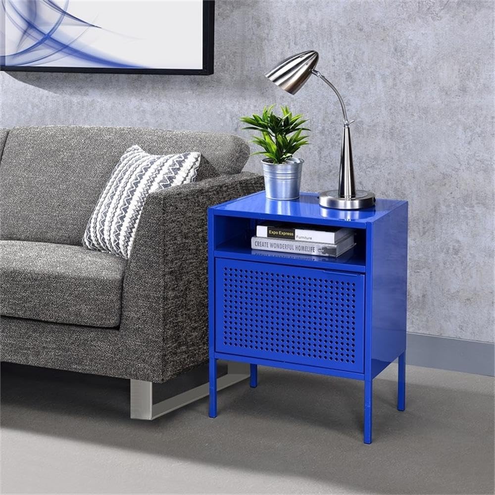 Home Square 2-Piece Blue Metal Nightstand Set with USB Charging Ports - Perfect for Bedroom, Living Room & Small Space Furniture