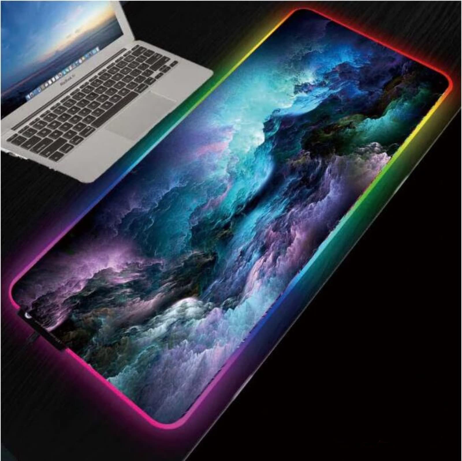 XXL RGB Gaming Mouse Pad with LED Backlight - 15.7x17.7 Inch Large Computer Mousepad & Keyboard Desk Mat - Colorful Clouds Design for PC Gaming Setup, Office Work & Home Decor