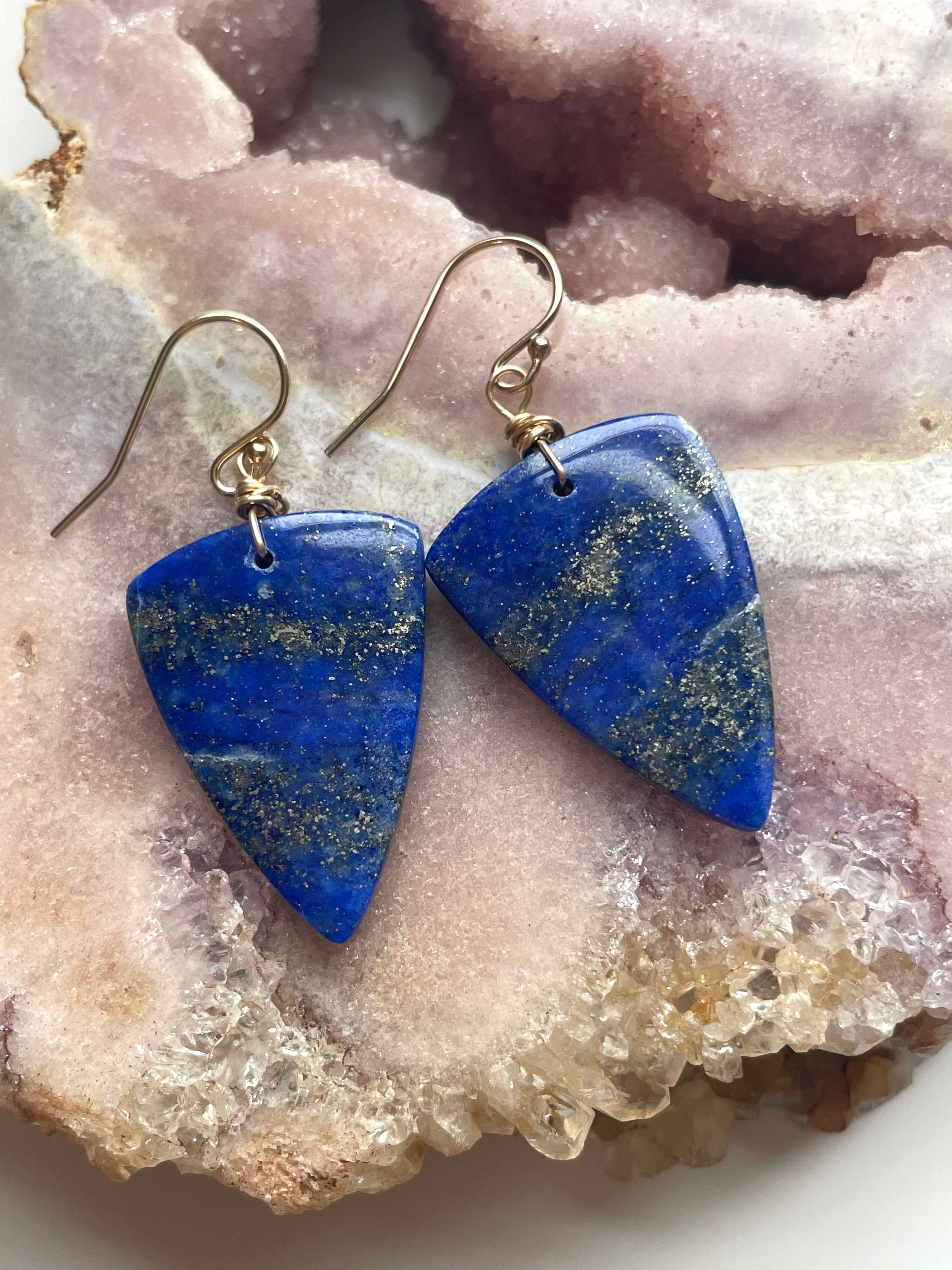 Lapis Lazuli Statement Earrings - 14K Gold Filled Dangle Earrings for Women, Handmade Boho Chic Jewelry - Perfect for Parties, Weddings & Special Occasions