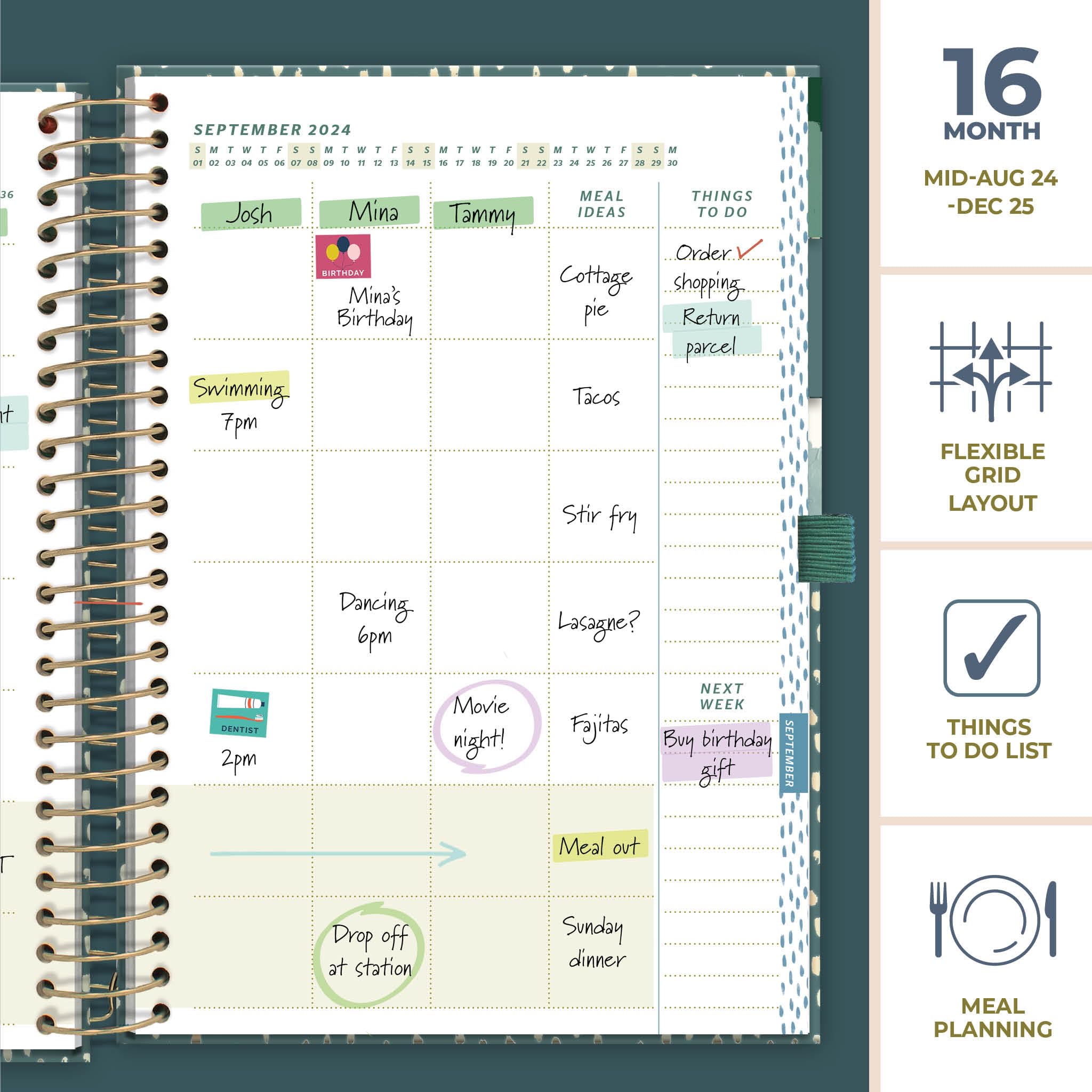 Boxclever 2025 Family Life Planner - 16-Month A5 Weekly Diary with 7 Columns, Shopping Lists & Stickers (Aug 2024-Dec 2025) | Perfect for Home Organization, Work Planning & Personal Scheduling