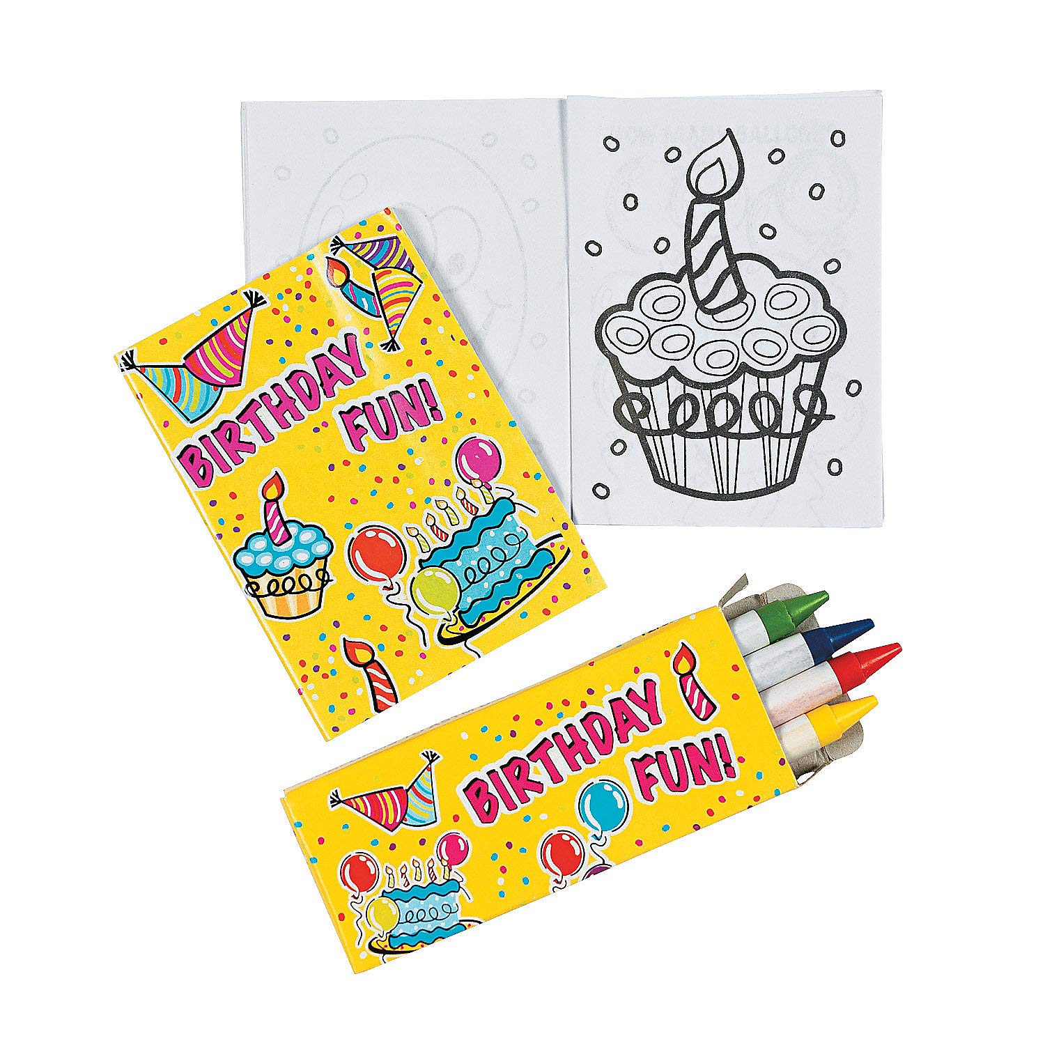 Fun Express Mini Happy Birthday Activity Set - 12-Piece Stationery Kit with Coloring Books & Activity Books for Kids Birthday Parties - Perfect for Classroom Celebrations & Party Favors