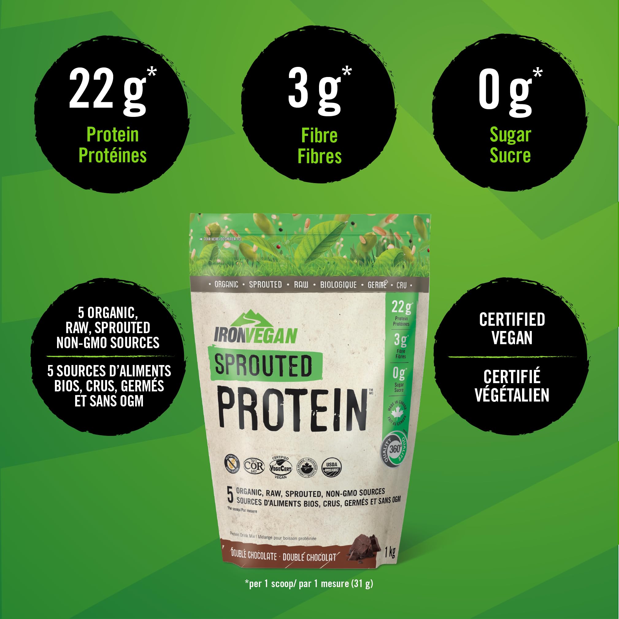 Organic Sprouted Chocolate Protein Powder - 1000g | Plant-Based Vegan Protein for Muscle Recovery & Weight Loss | Perfect for Smoothies, Baking & Post-Workout Shakes