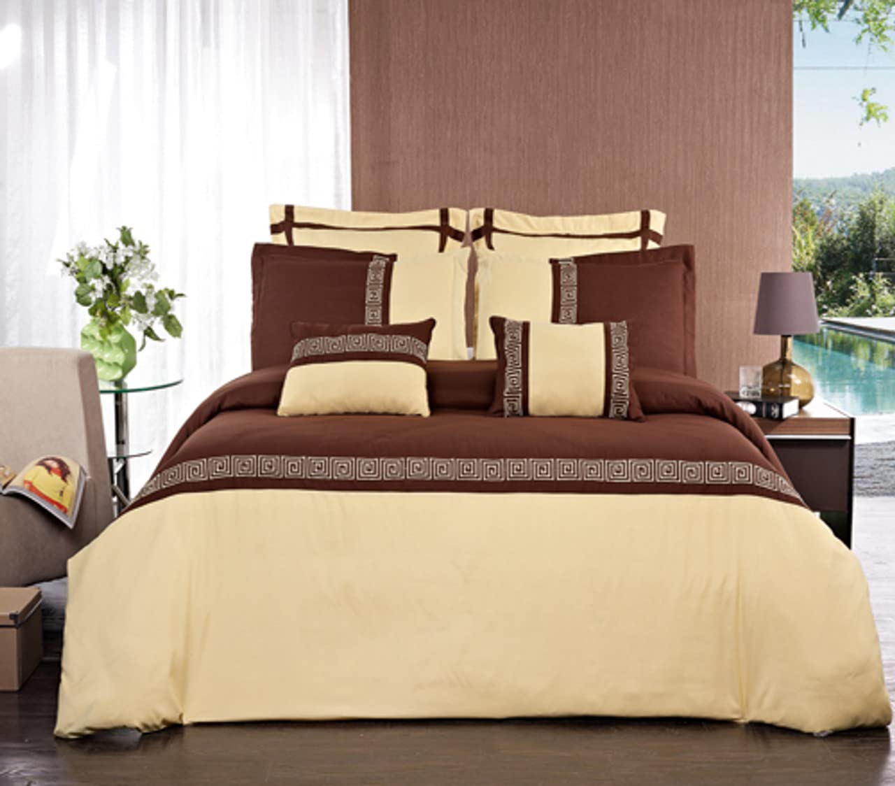 Royal Hotel Luxury 8-Piece Full/Queen Comforter Set - Astrid Gold & Chocolate, Down Alternative Bedding for Ultimate Comfort | Perfect for Guest Rooms, Master Bedrooms & Cozy Home Decor