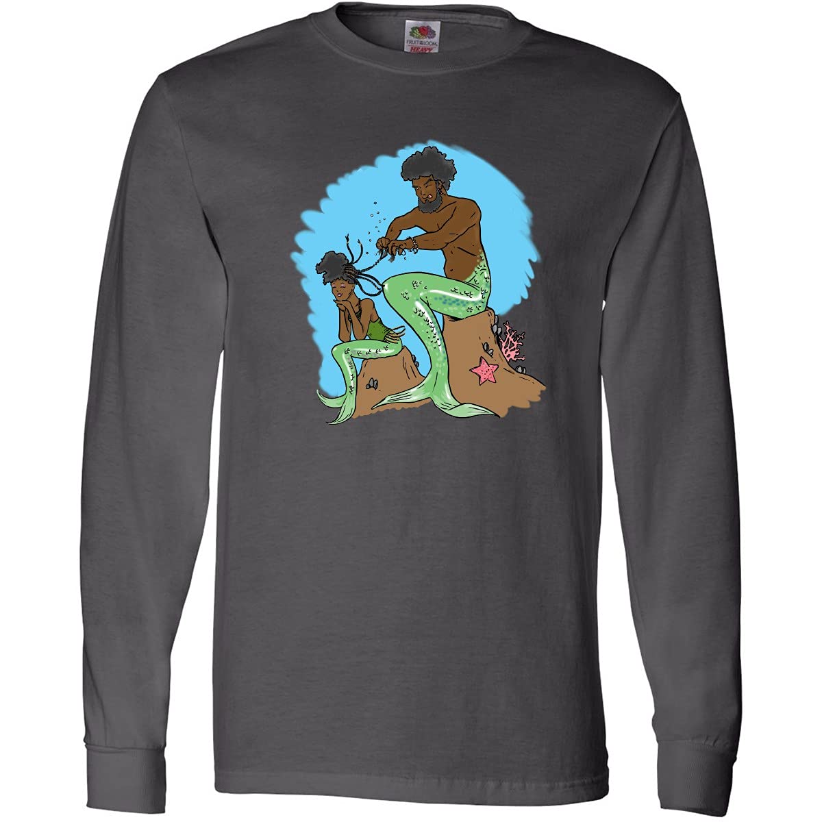 Inktastic Mer Dad and Daughter Braiding Beautiful Black Hair Long Sleeve T-Shirt - Father Daughter Matching Outfits for Family Photos & Special Occasions