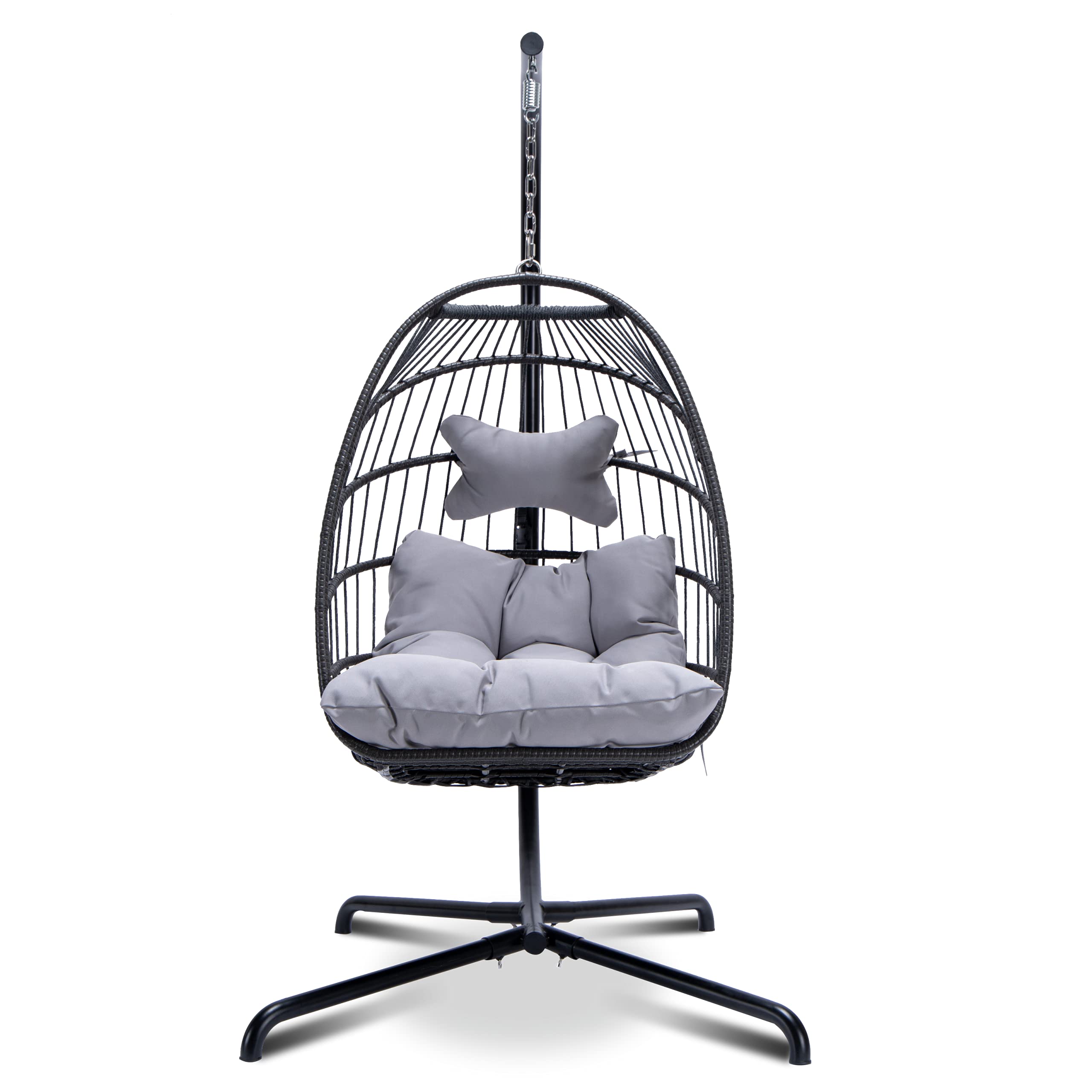 Outdoor Hanging Egg Chair with Stand - Indoor Hammock Swing Basket Chair for Patio, Garden, Bedroom & Nursery - Comfortable Grey Hanging Chair for Relaxation & Reading