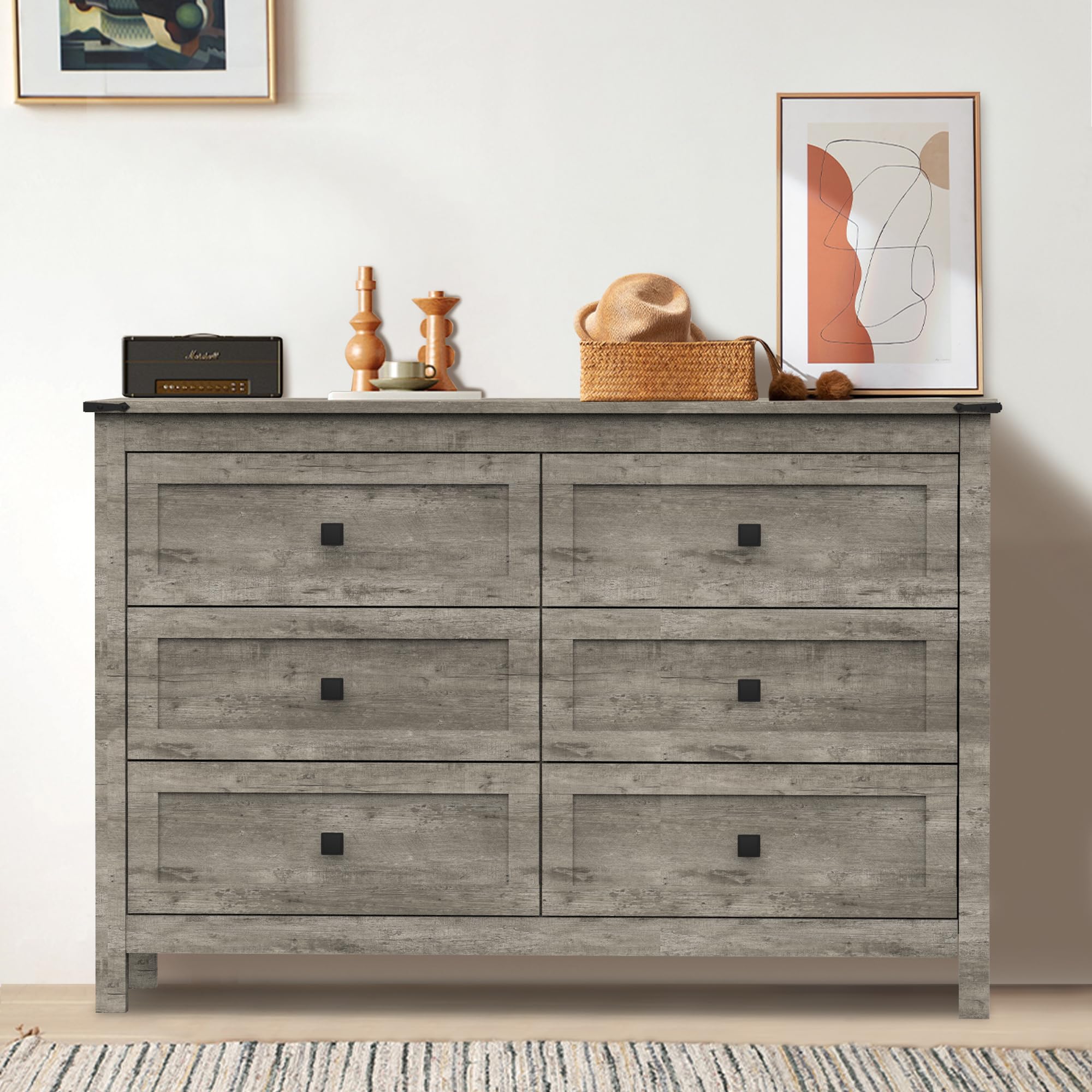 Rustic Farmhouse Bedroom Furniture Set - 6-Drawer Wood Dresser & Nightstand, Wide Storage Organizer Cabinet for Bedroom & Living Room | Perfect for Home Decor, Guest Rooms & Cozy Farmhouse Style Interiors
