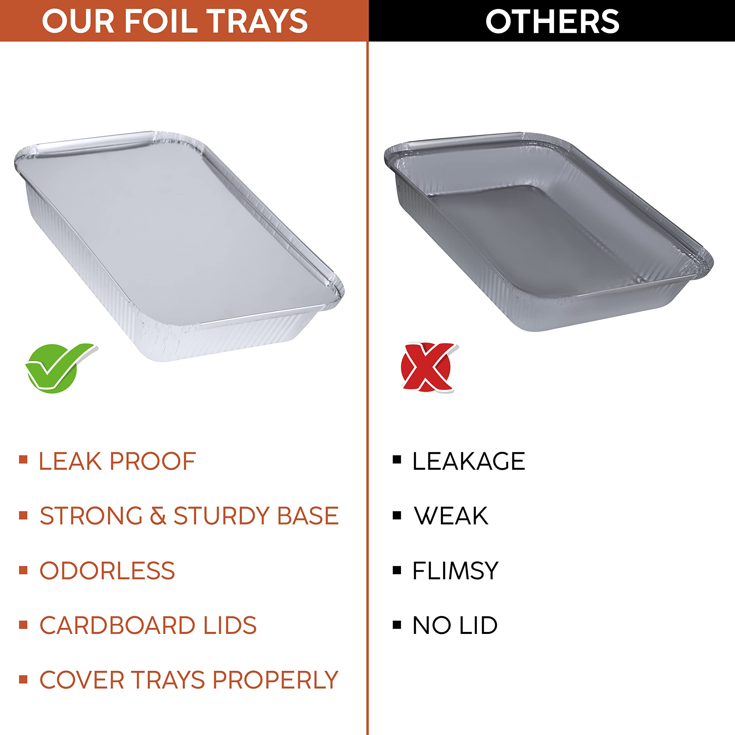 ZubyShax 20 Pack Disposable Aluminum Foil Pans - 32x21x5.5cm (12.6x8.3x2.2in) 2300ml Baking Trays with Lids, Oven Safe Food Storage Containers for BBQ, Roasting, Baking, Meal Prep & Party Serving