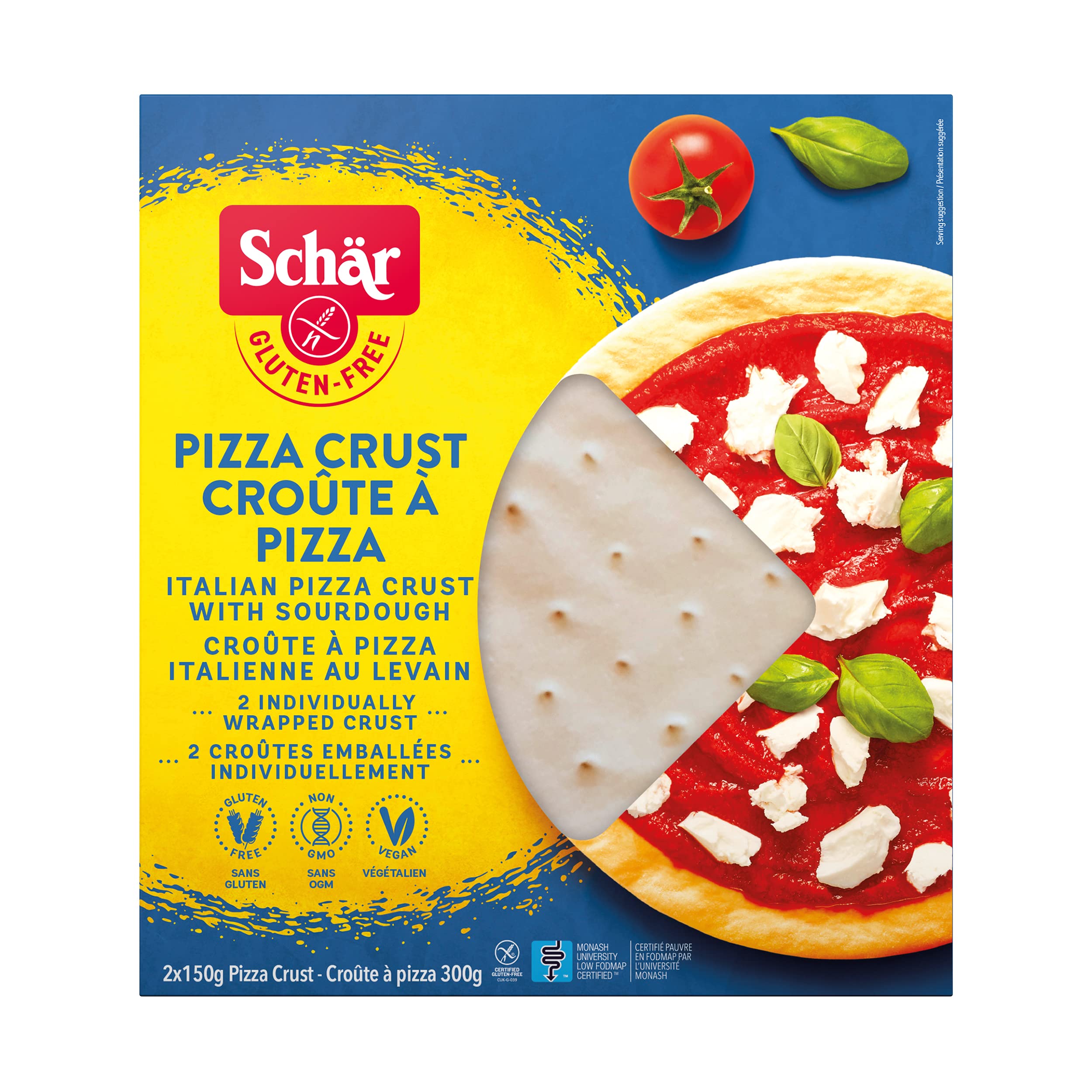 Schar Gluten Free Pizza Crusts - Non GMO, Vegan, Pre-Baked (2 Pack, 150g Each) | Quick & Delicious Homemade Pizza | Perfect for Family Dinners & Party Snacks